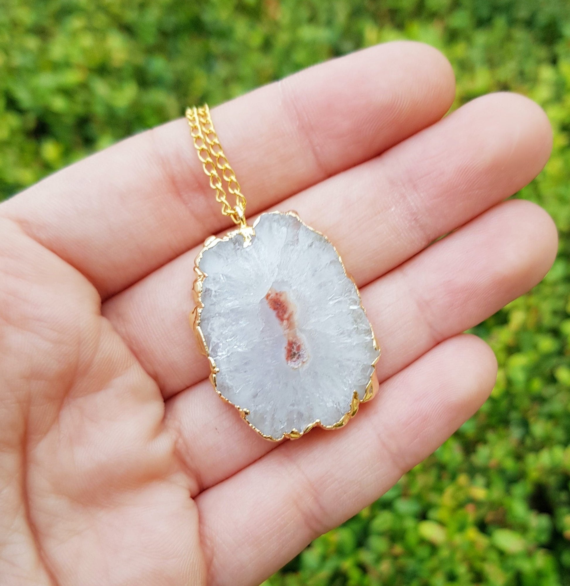 Gold Plated Solar Agate Pendant Necklace - One Of A Kind Boho Jewelry - LunarGem - Charms & Pendants