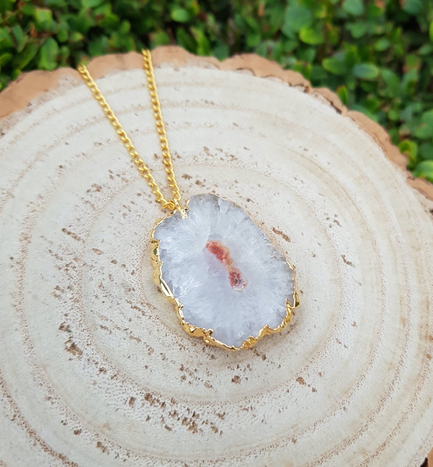 Gold Plated Solar Agate Pendant Necklace - One Of A Kind Boho Jewelry - LunarGem - Charms & Pendants