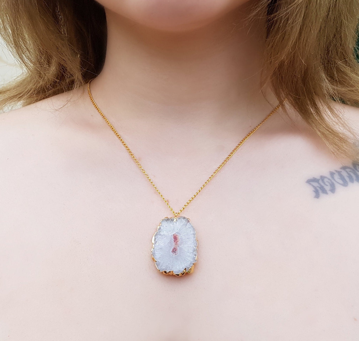 Gold Plated Solar Agate Pendant Necklace - One Of A Kind Boho Jewelry - LunarGem - Charms & Pendants