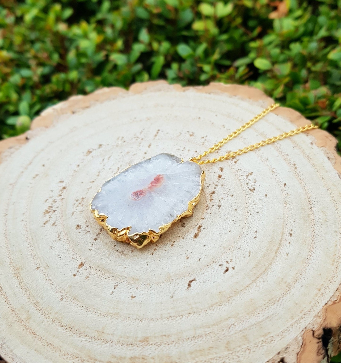 Gold Plated Solar Agate Pendant Necklace - One Of A Kind Boho Jewelry - LunarGem - Charms & Pendants