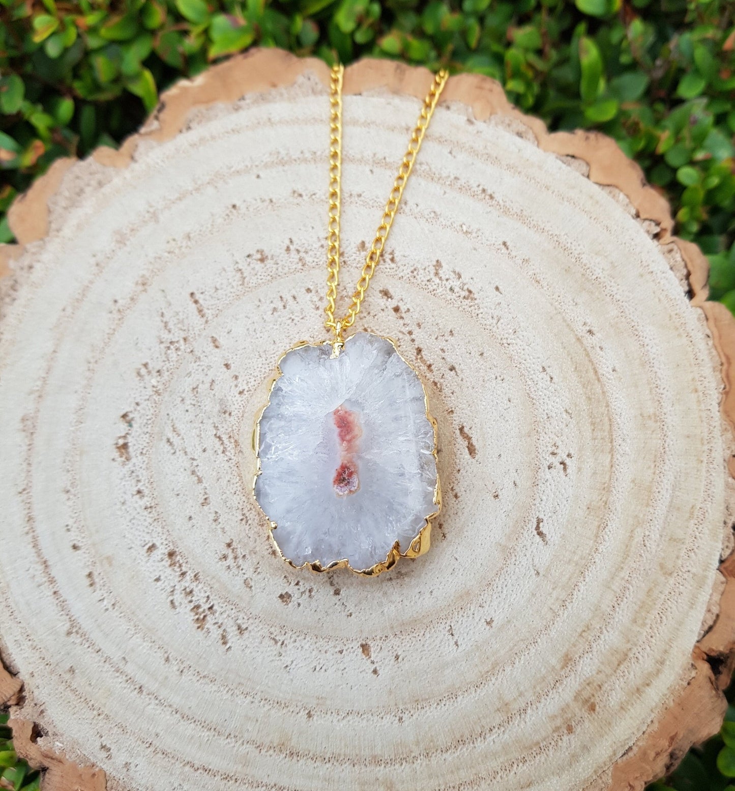Gold Plated Solar Agate Pendant Necklace - One Of A Kind Boho Jewelry - LunarGem - Charms & Pendants