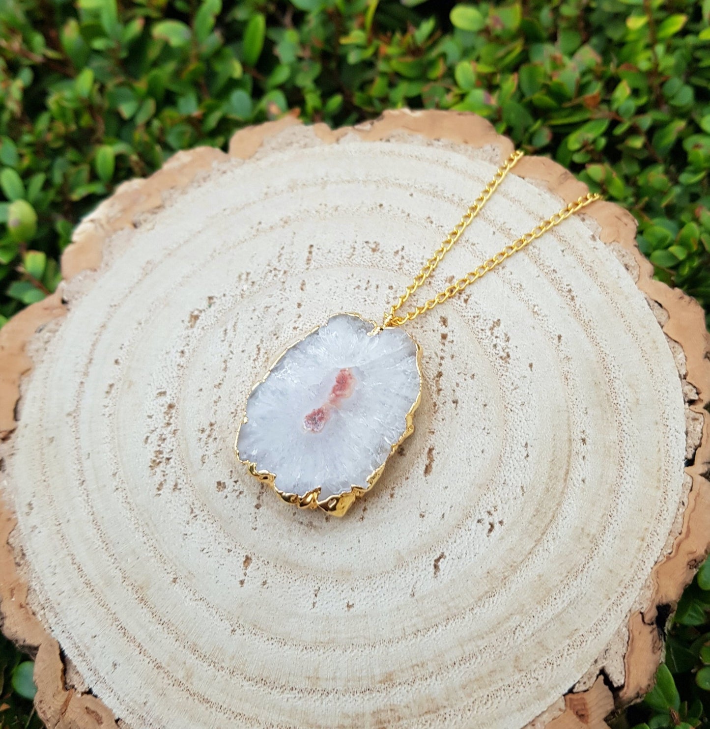 Gold Plated Solar Agate Pendant Necklace - One Of A Kind Boho Jewelry - LunarGem - Charms & Pendants