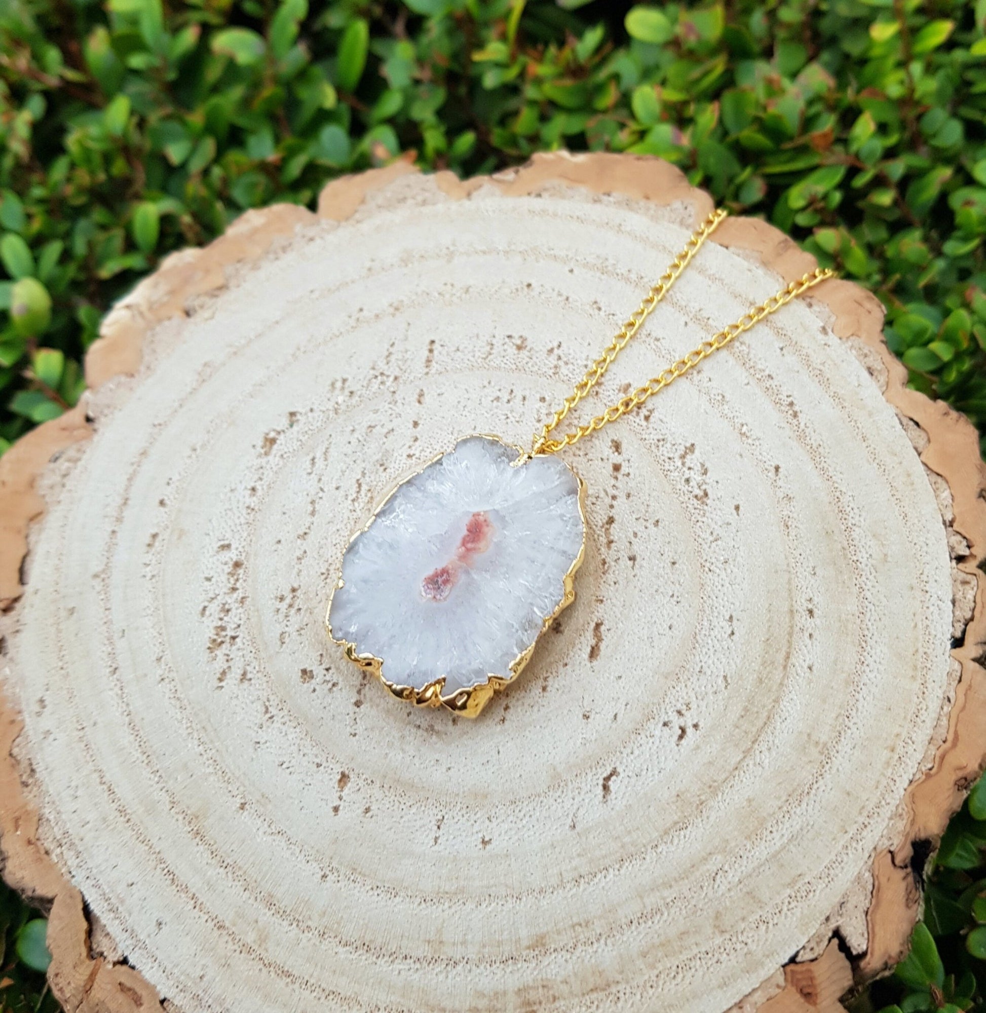 Gold Plated Solar Agate Pendant Necklace - One Of A Kind Boho Jewelry - LunarGem - Charms & Pendants