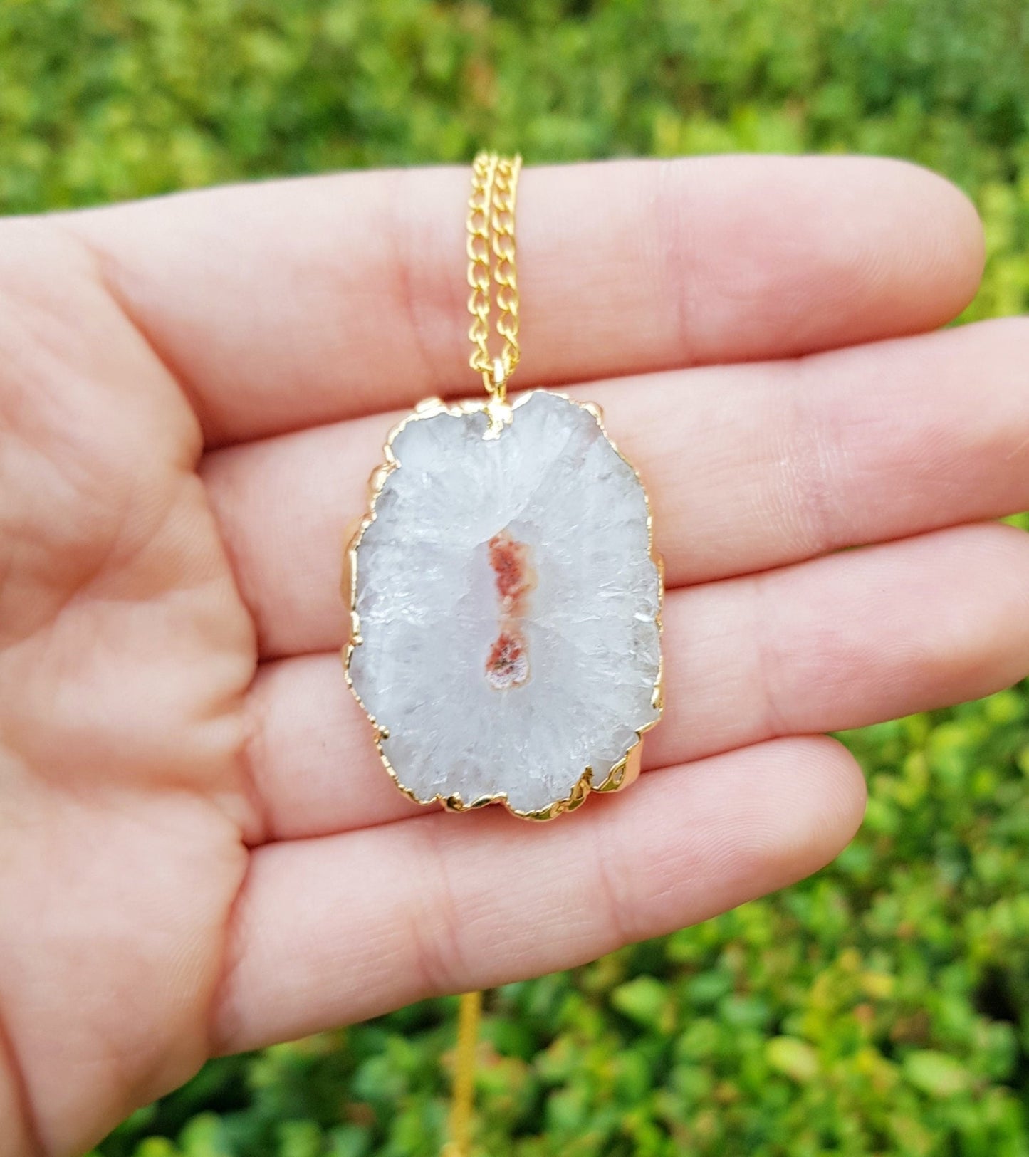 Gold Plated Solar Agate Pendant Necklace - One Of A Kind Boho Jewelry - LunarGem - Charms & Pendants