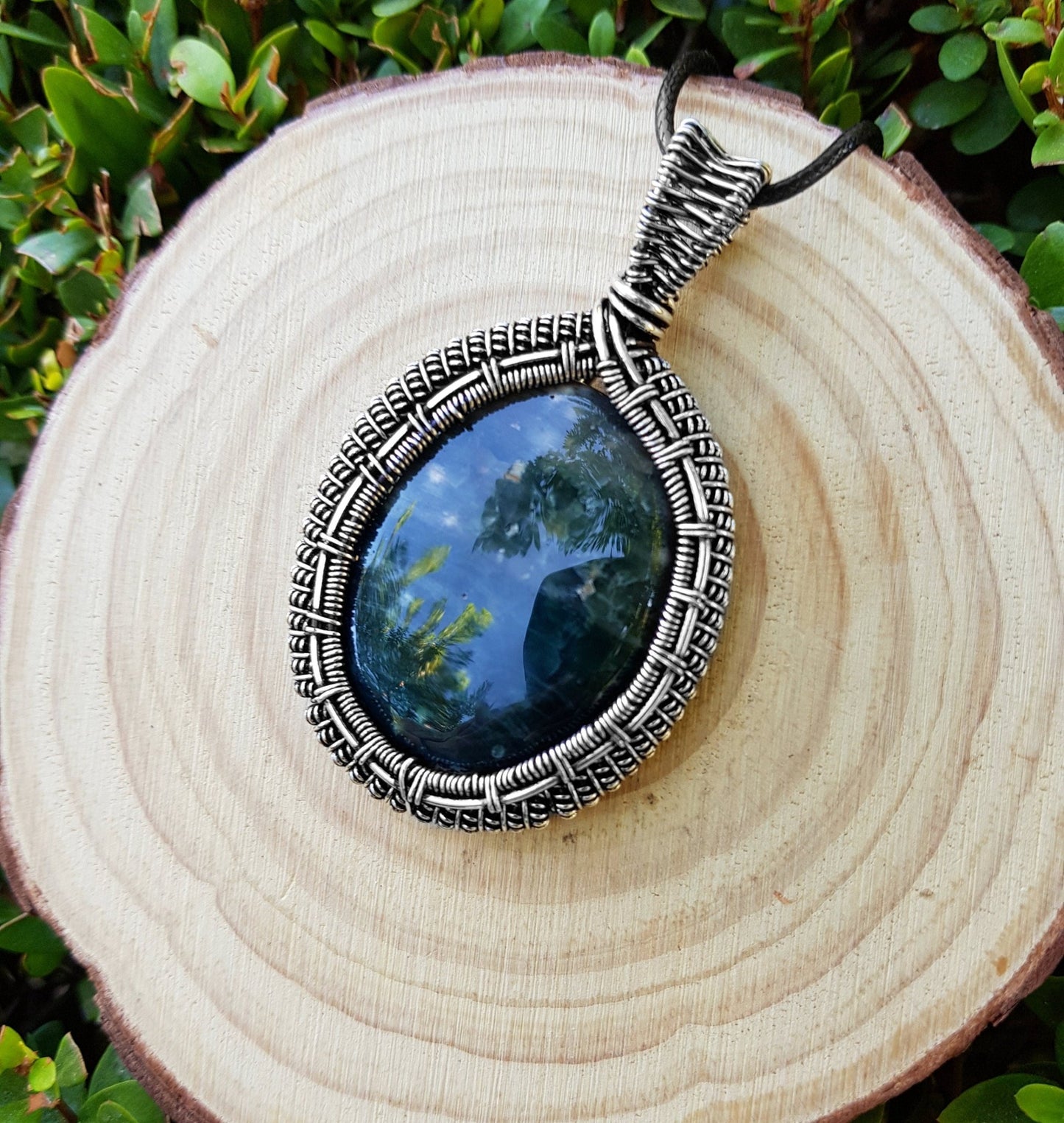 Green Bloodstone Pendant Wire Wrapped Pendant In Sterling Silver One Of A Kind Handmade Jewelry - LunarGem - 