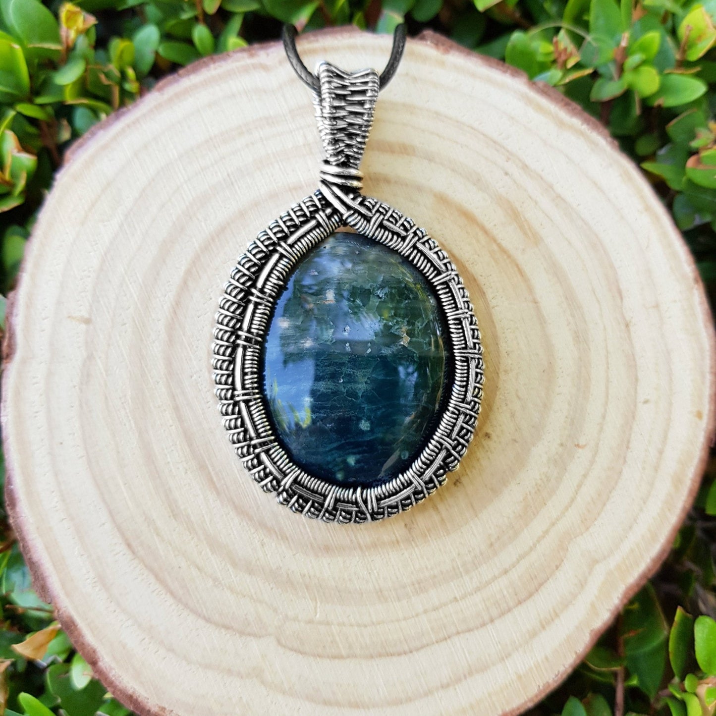 Green Bloodstone Pendant Wire Wrapped Pendant In Sterling Silver One Of A Kind Handmade Jewelry - LunarGem - 