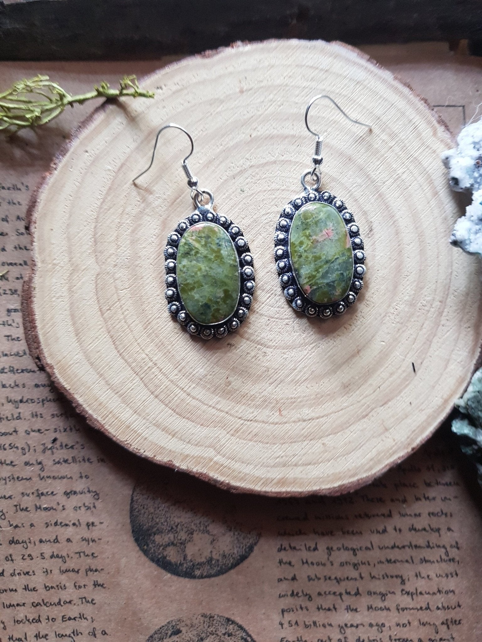 Green Forest Jasper Sterling Silver Earrings: Boho Dangle Jewelry - LunarGem - 