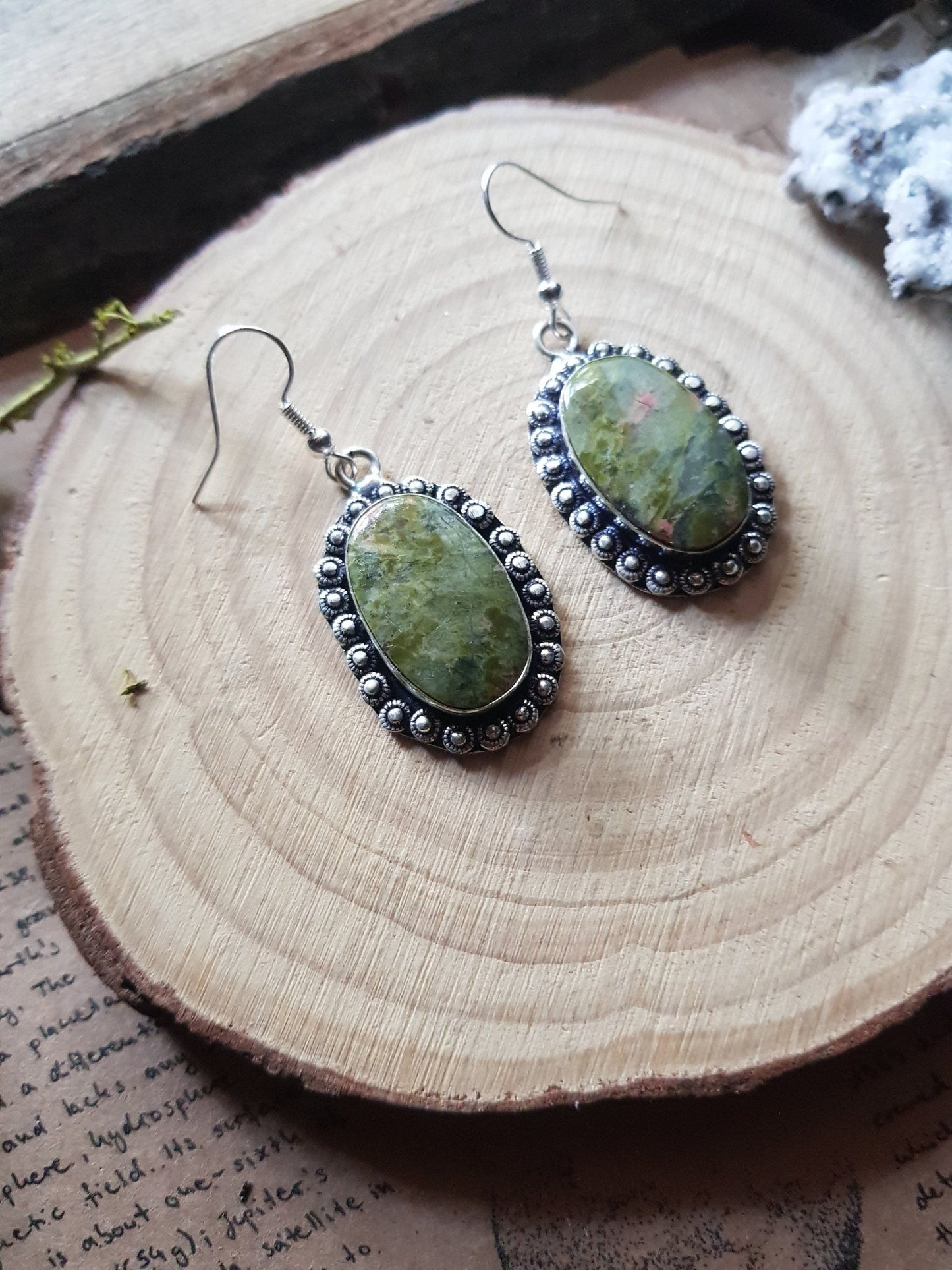 Green Forest Jasper Sterling Silver Earrings: Boho Dangle Jewelry - LunarGem - 