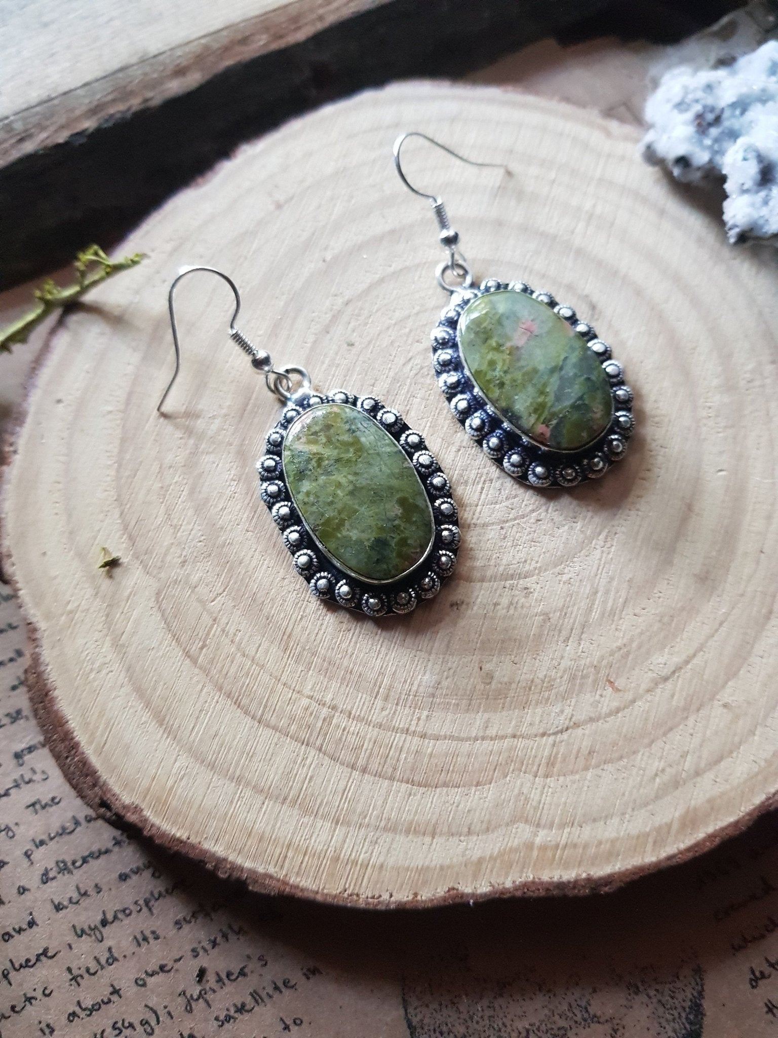 Green Forest Jasper Sterling Silver Earrings: Boho Dangle Jewelry - LunarGem - 