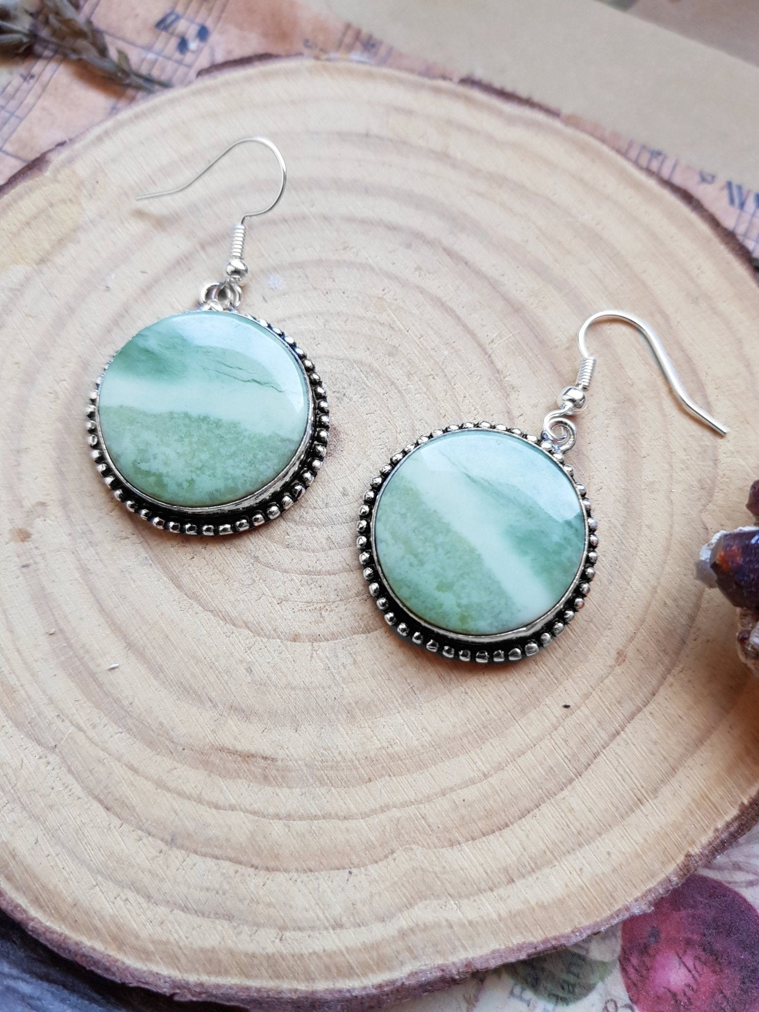 Green Jasper Sterling Silver Dangle Earrings: Boho Statement Jewelry - LunarGem - 