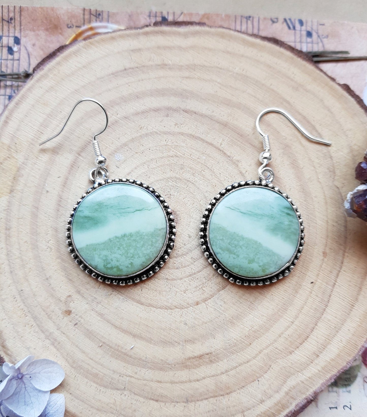 Green Jasper Sterling Silver Dangle Earrings: Boho Statement Jewelry - LunarGem - 