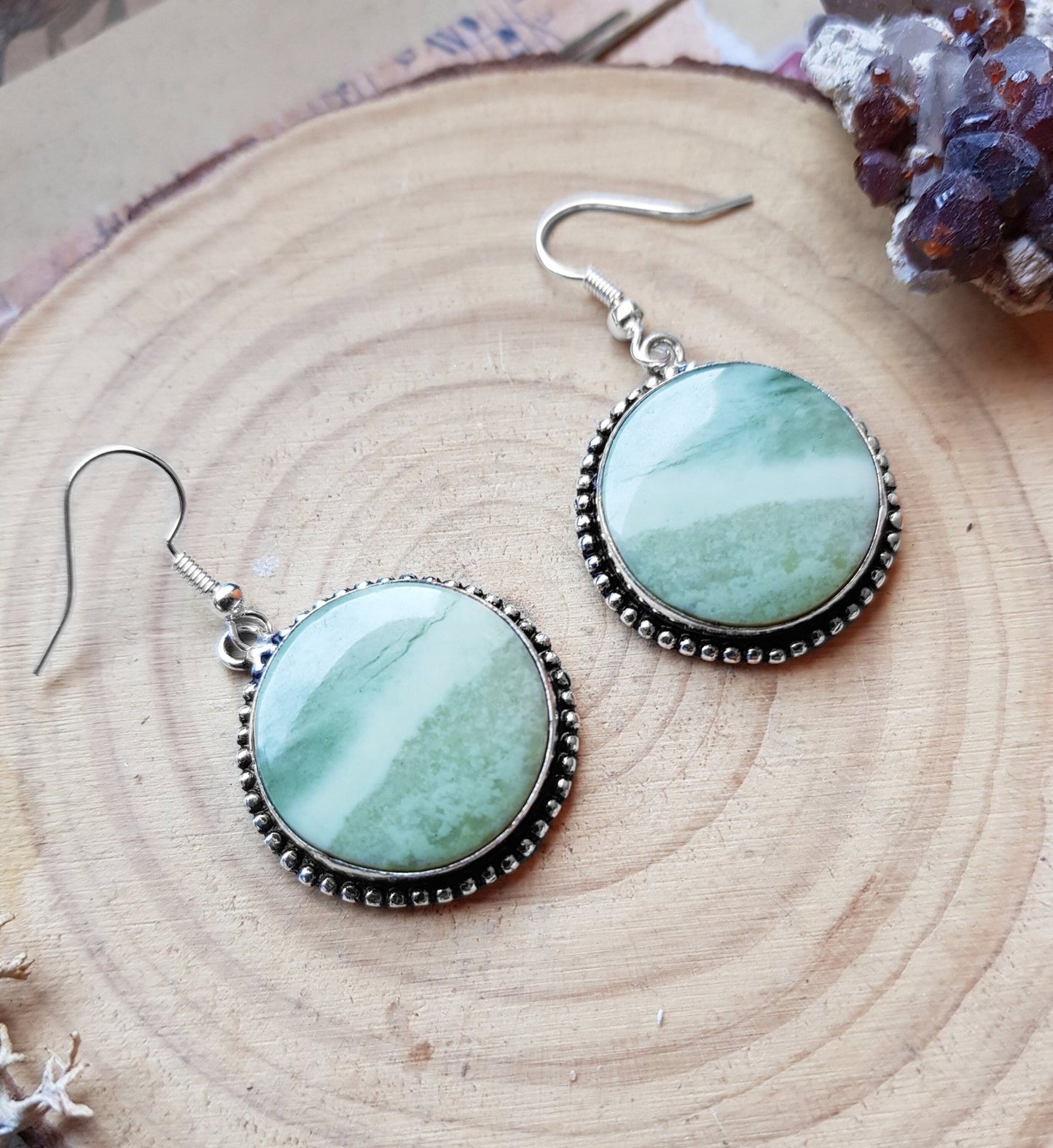 Green Jasper Sterling Silver Dangle Earrings: Boho Statement Jewelry - LunarGem - 