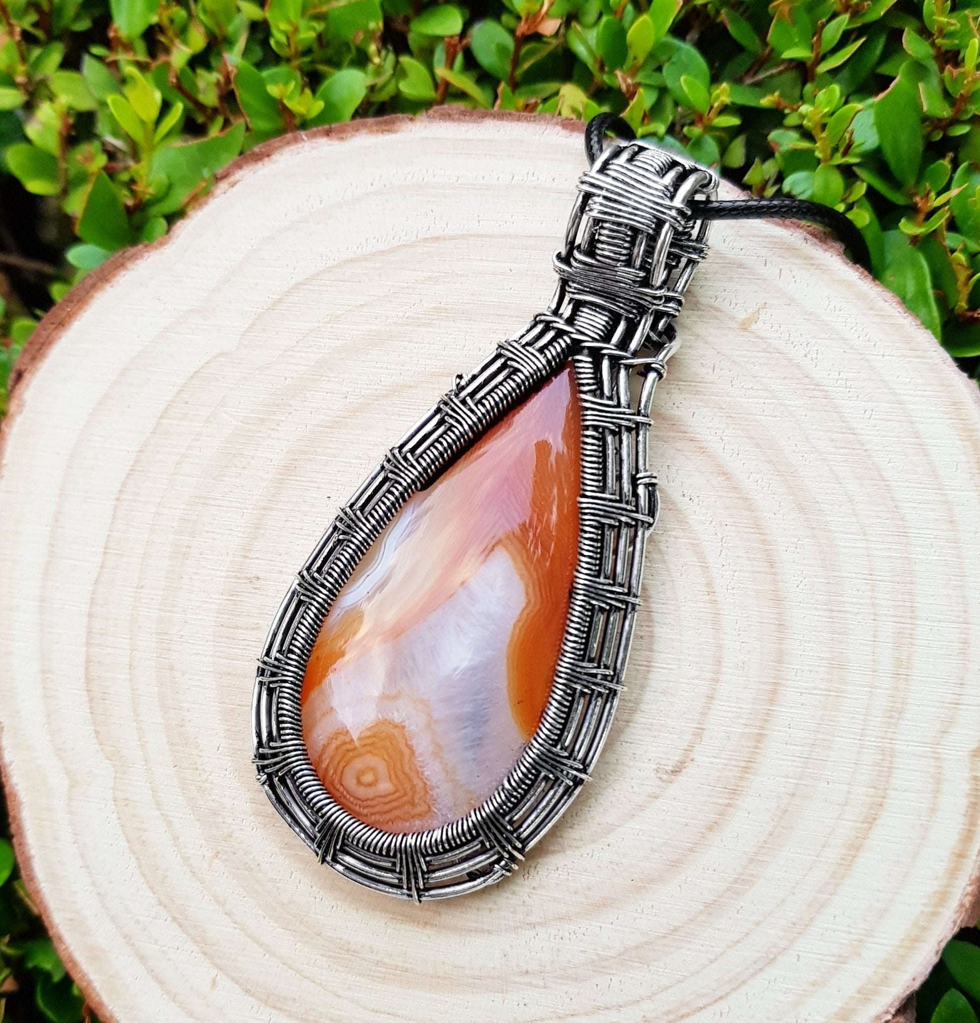 Handmade Botswana Agate Sterling Silver Wire Wrapped Pendant Necklace - LunarGem - Charms & Pendants