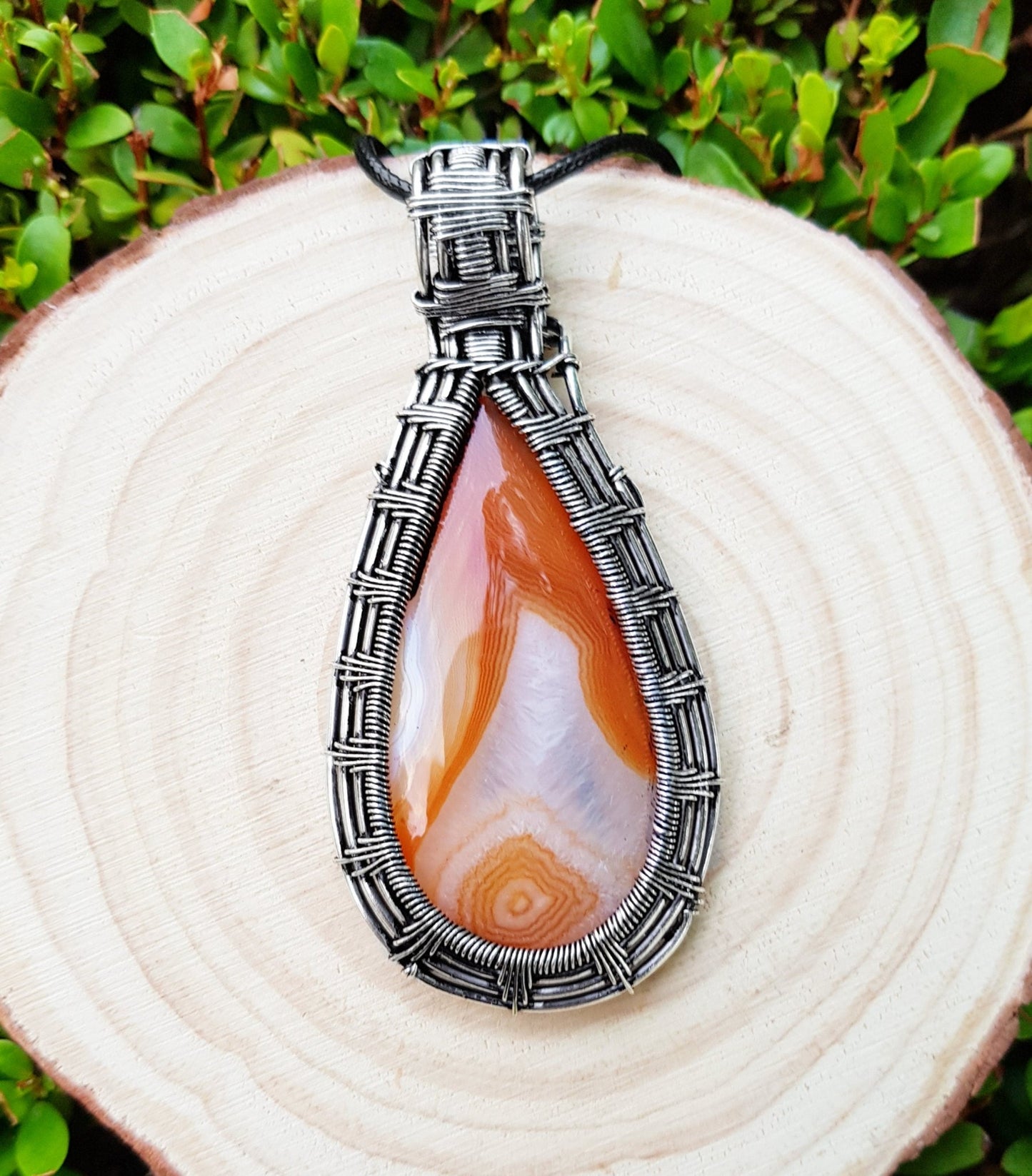 Handmade Botswana Agate Sterling Silver Wire Wrapped Pendant Necklace - LunarGem - Charms & Pendants