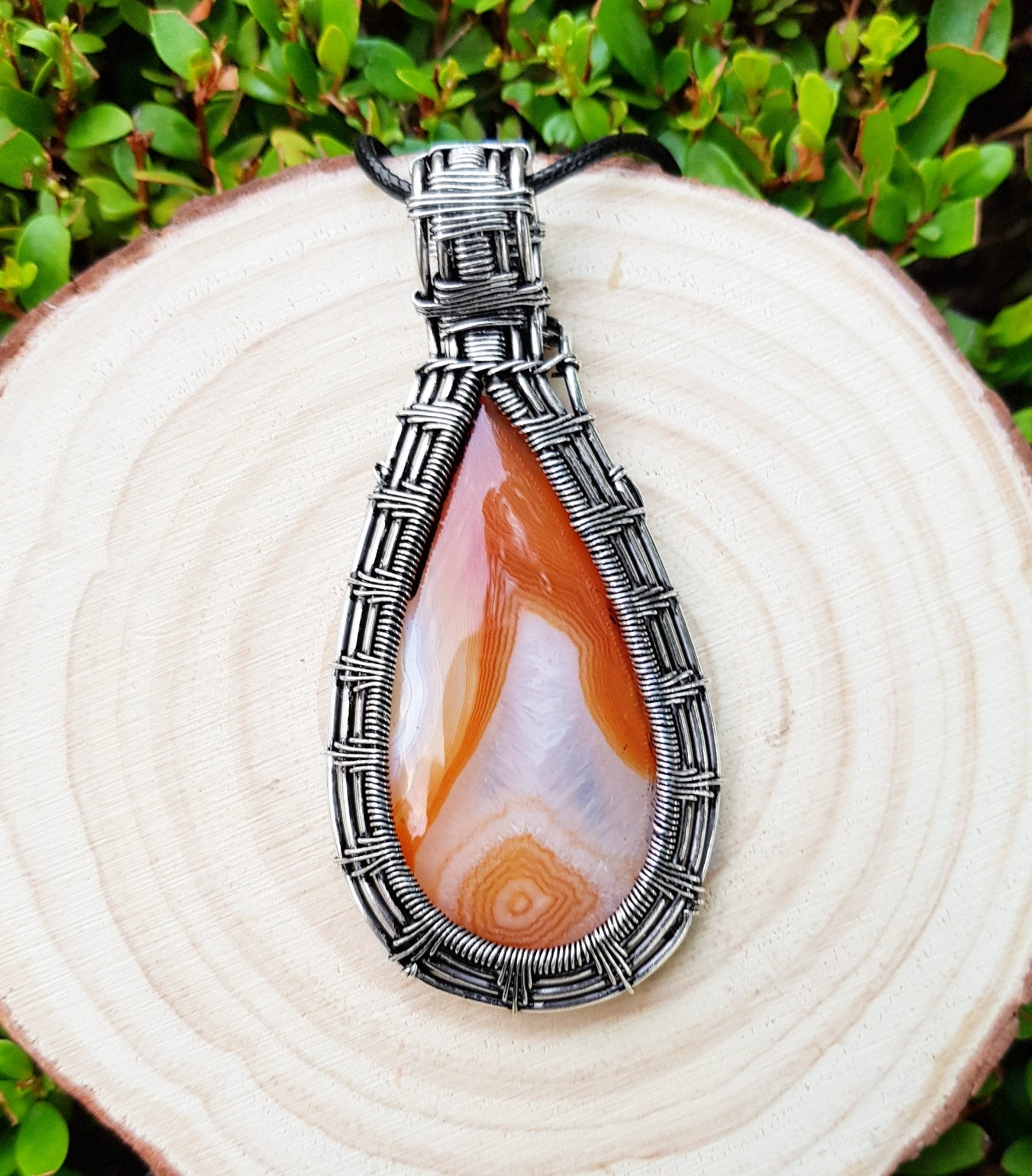 Handmade Botswana Agate Sterling Silver Wire Wrapped Pendant Necklace - LunarGem - Charms & Pendants