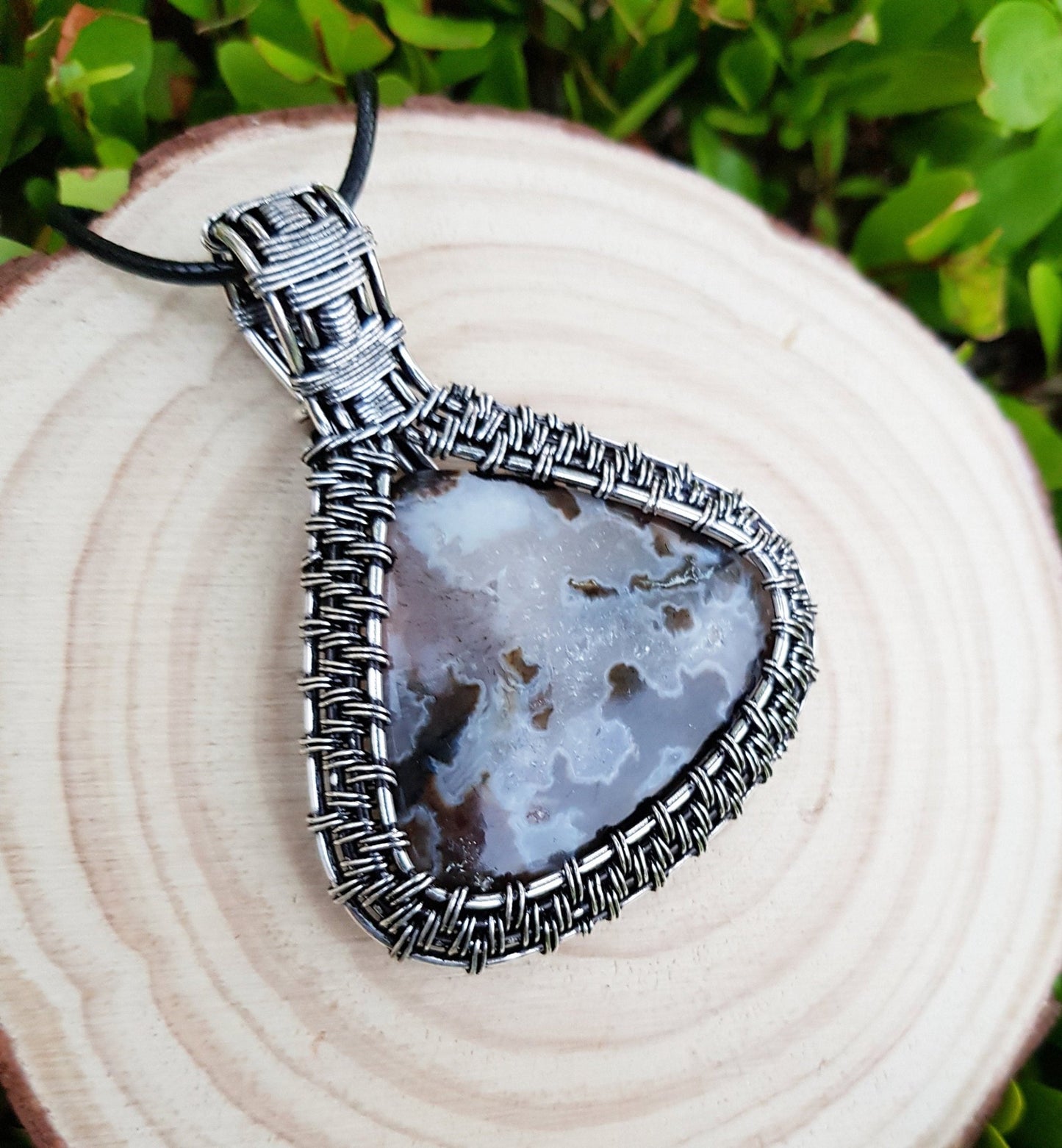 Handmade Sterling Silver Wire Wrapped Agate Pendant Necklace - LunarGem - Charms & Pendants