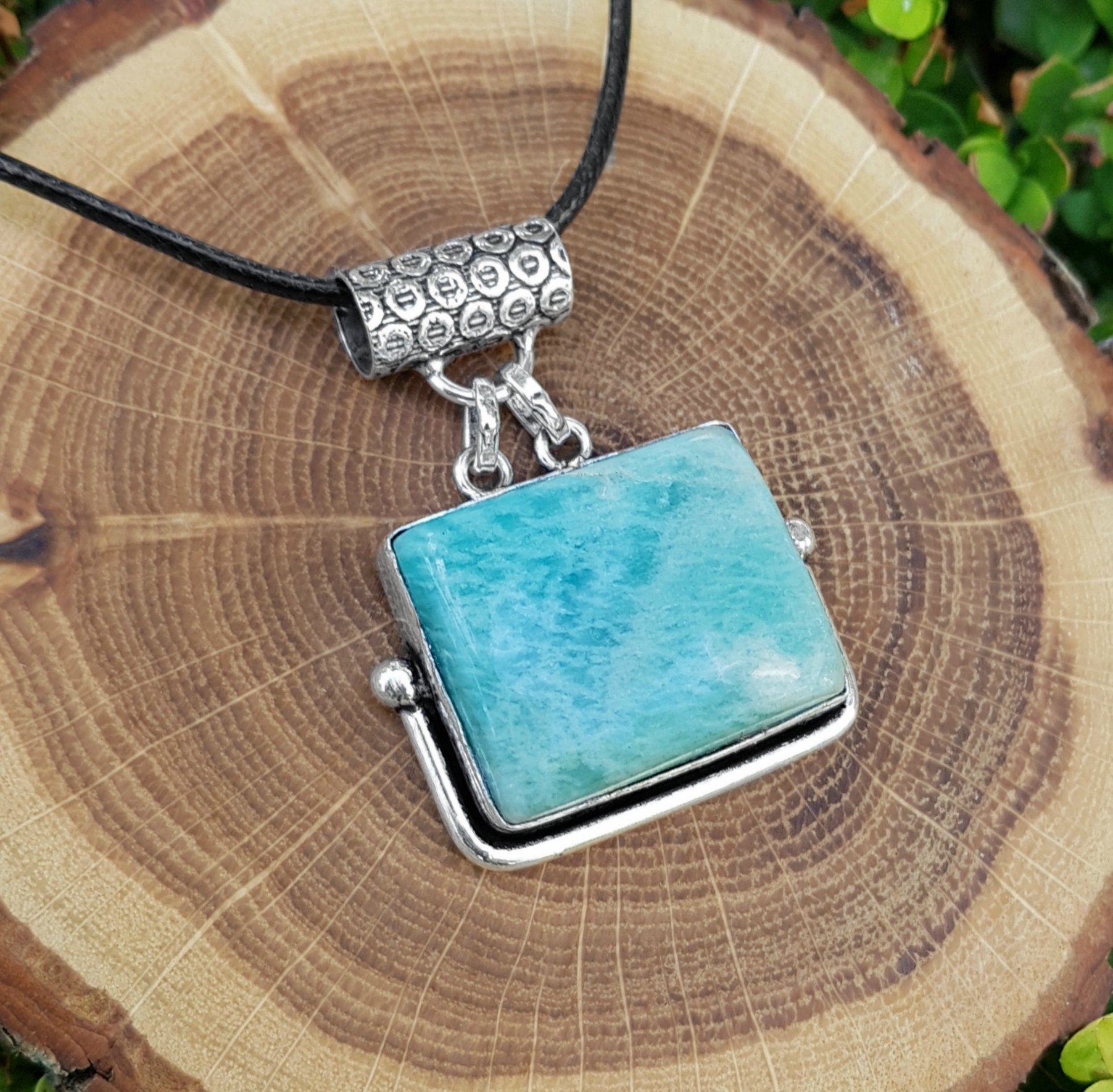 Light Blue Amazonite Pendant Necklace, Recycled Sterling Silver, Boho Style