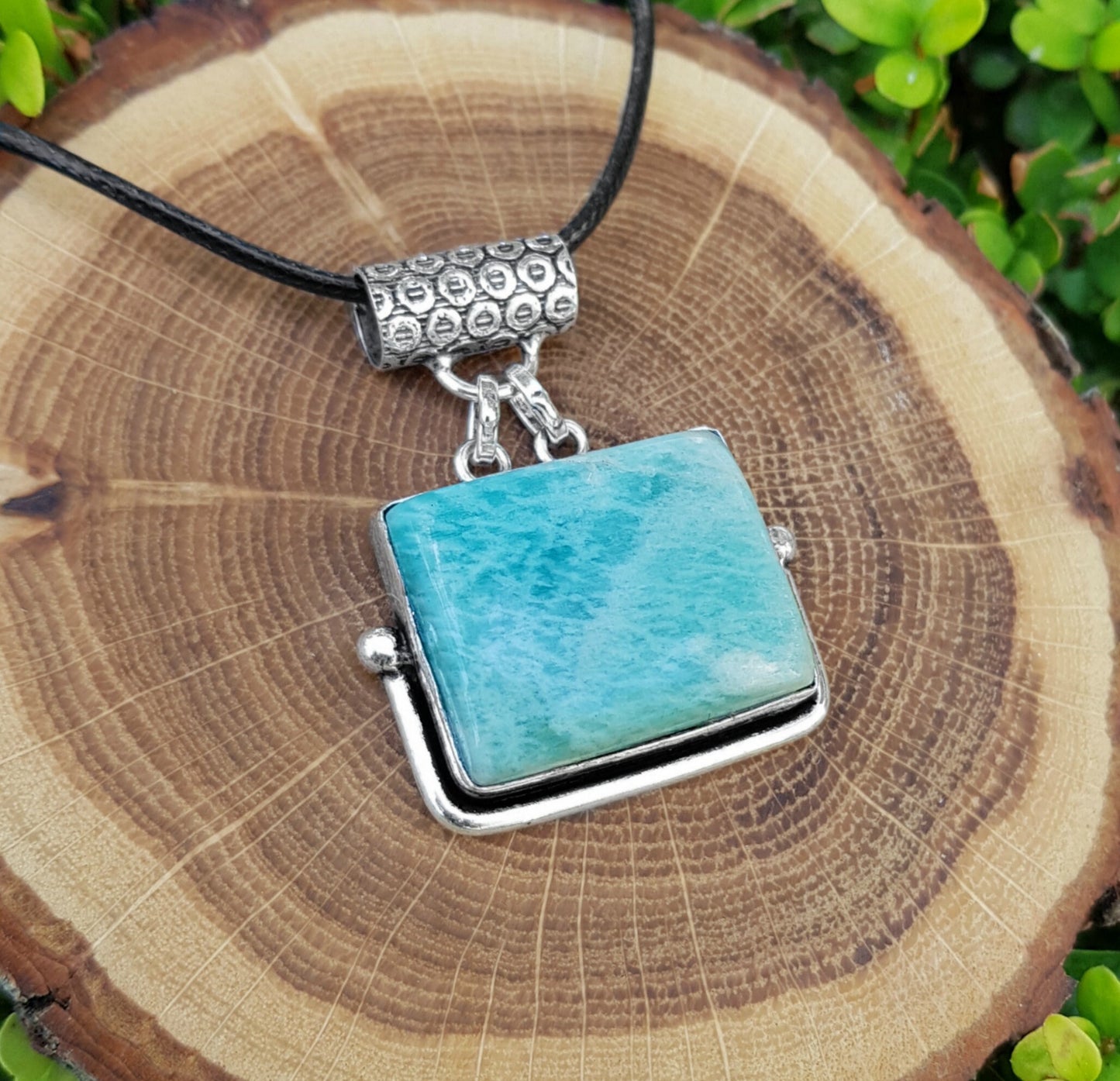 Light Blue Amazonite Pendant Necklace, Recycled Sterling Silver, Boho Style