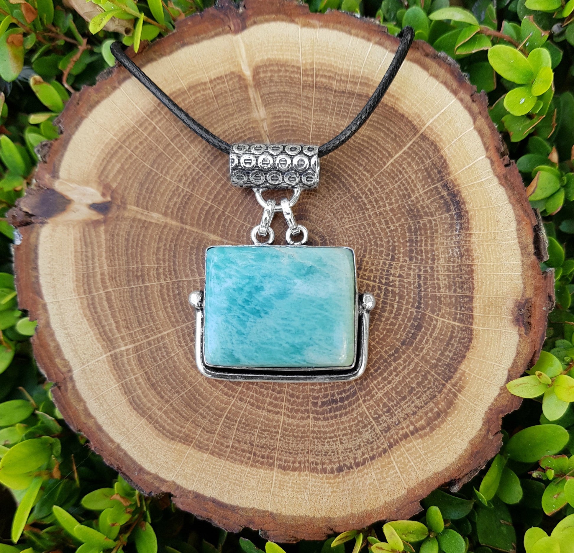 Light Blue Amazonite Pendant Necklace, Recycled Sterling Silver, Boho Style