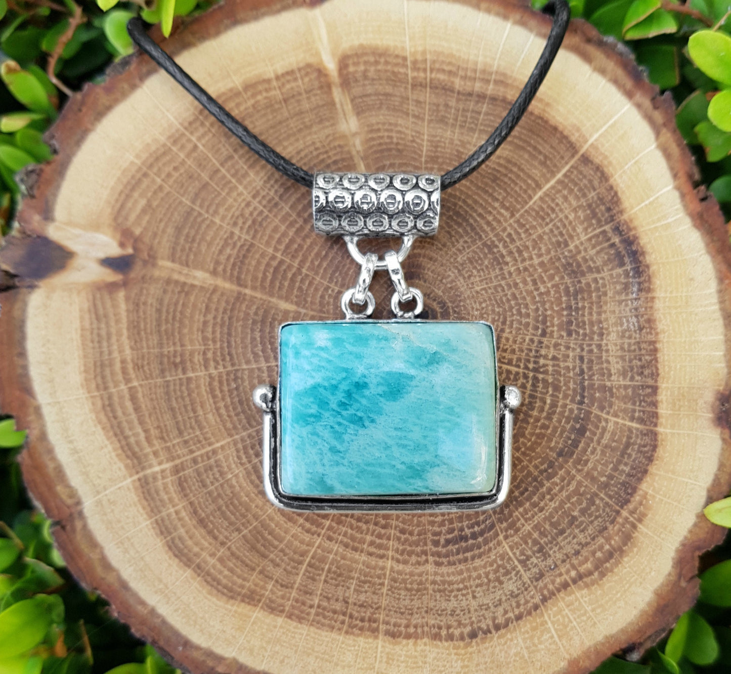 Light Blue Amazonite Pendant Necklace, Recycled Sterling Silver, Boho Style