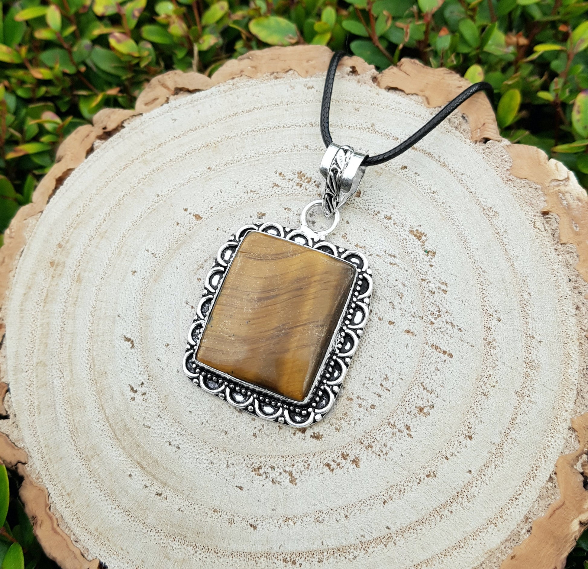 Tiger's Eye Gemstone Pendant: Sterling Silver Boho Necklace