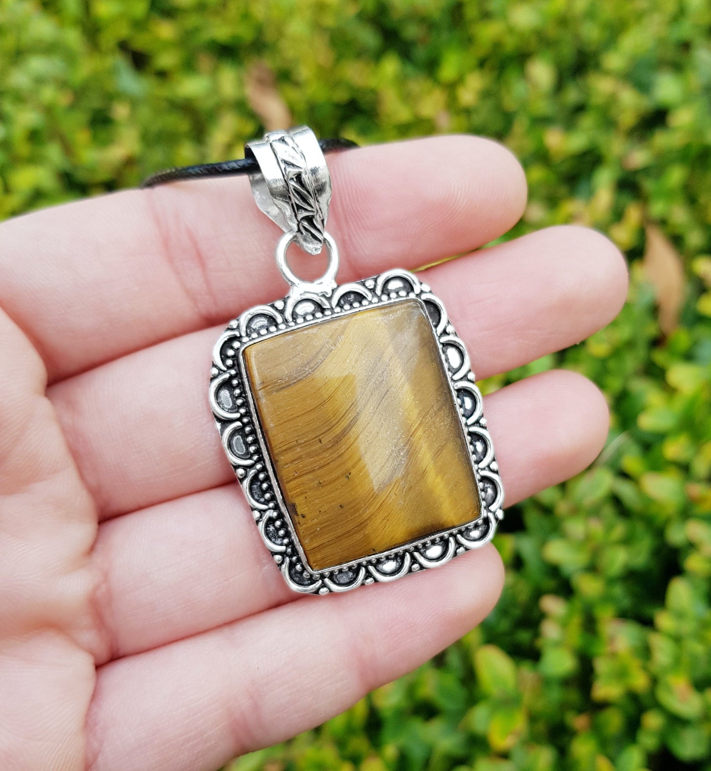 Tiger's Eye Gemstone Pendant: Sterling Silver Boho Necklace