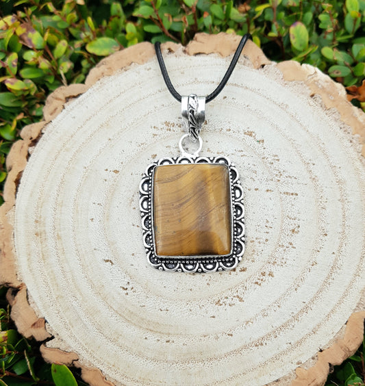 Tiger's Eye Gemstone Pendant: Sterling Silver Boho Necklace