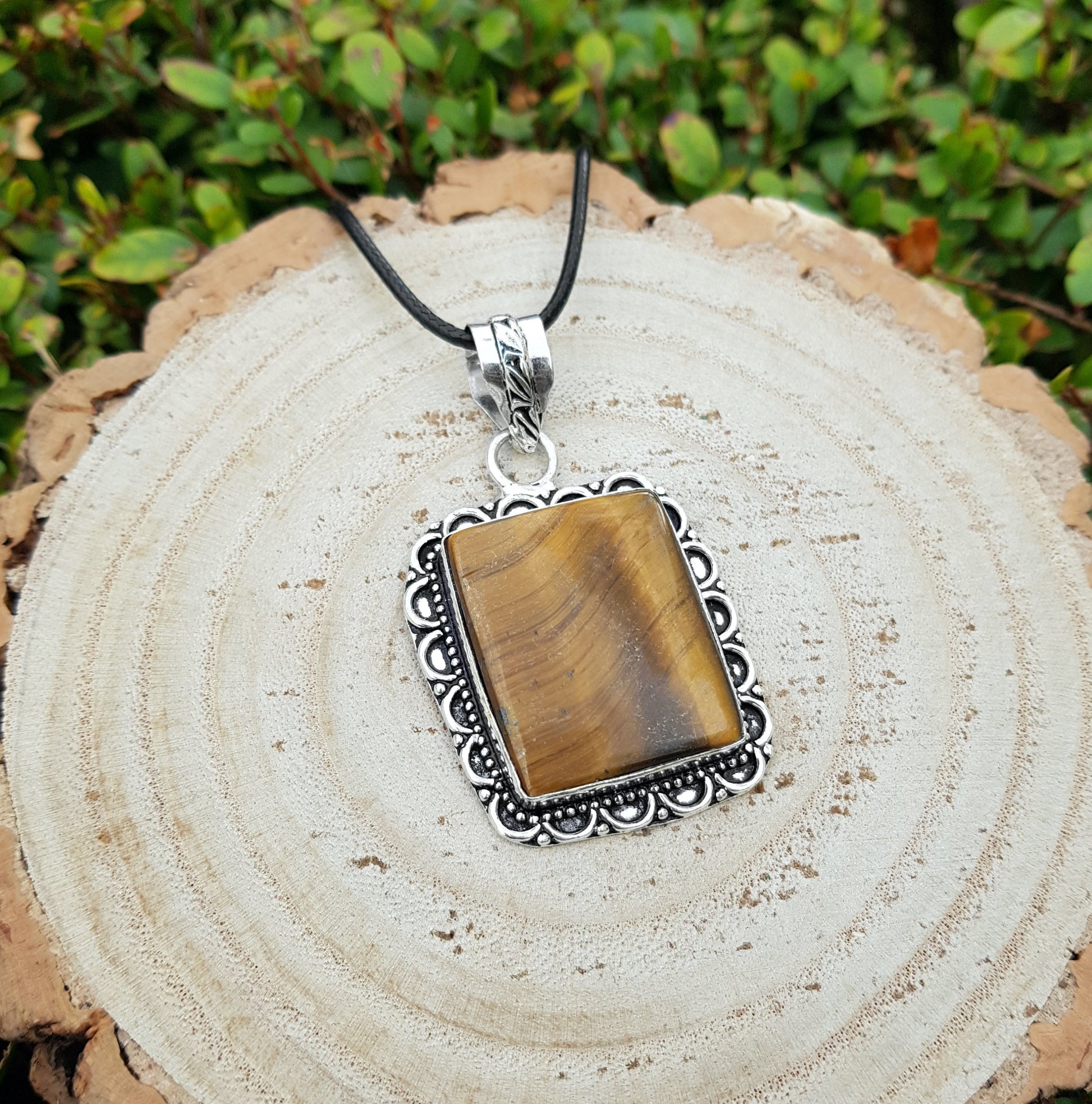 Tiger's Eye Gemstone Pendant: Sterling Silver Boho Necklace