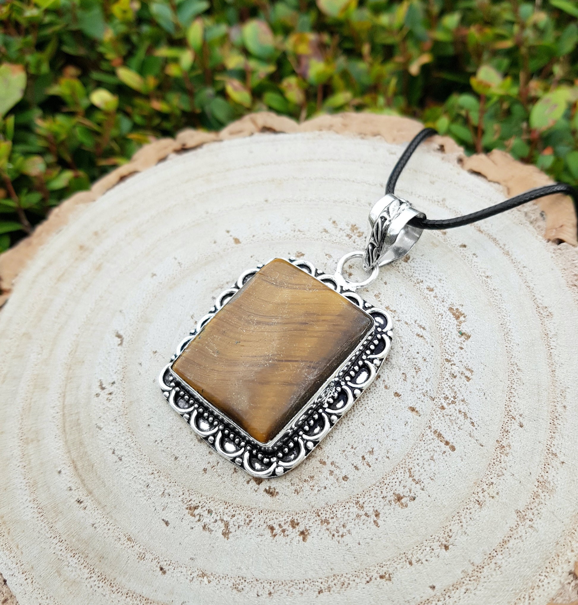 Tiger's Eye Gemstone Pendant: Sterling Silver Boho Necklace