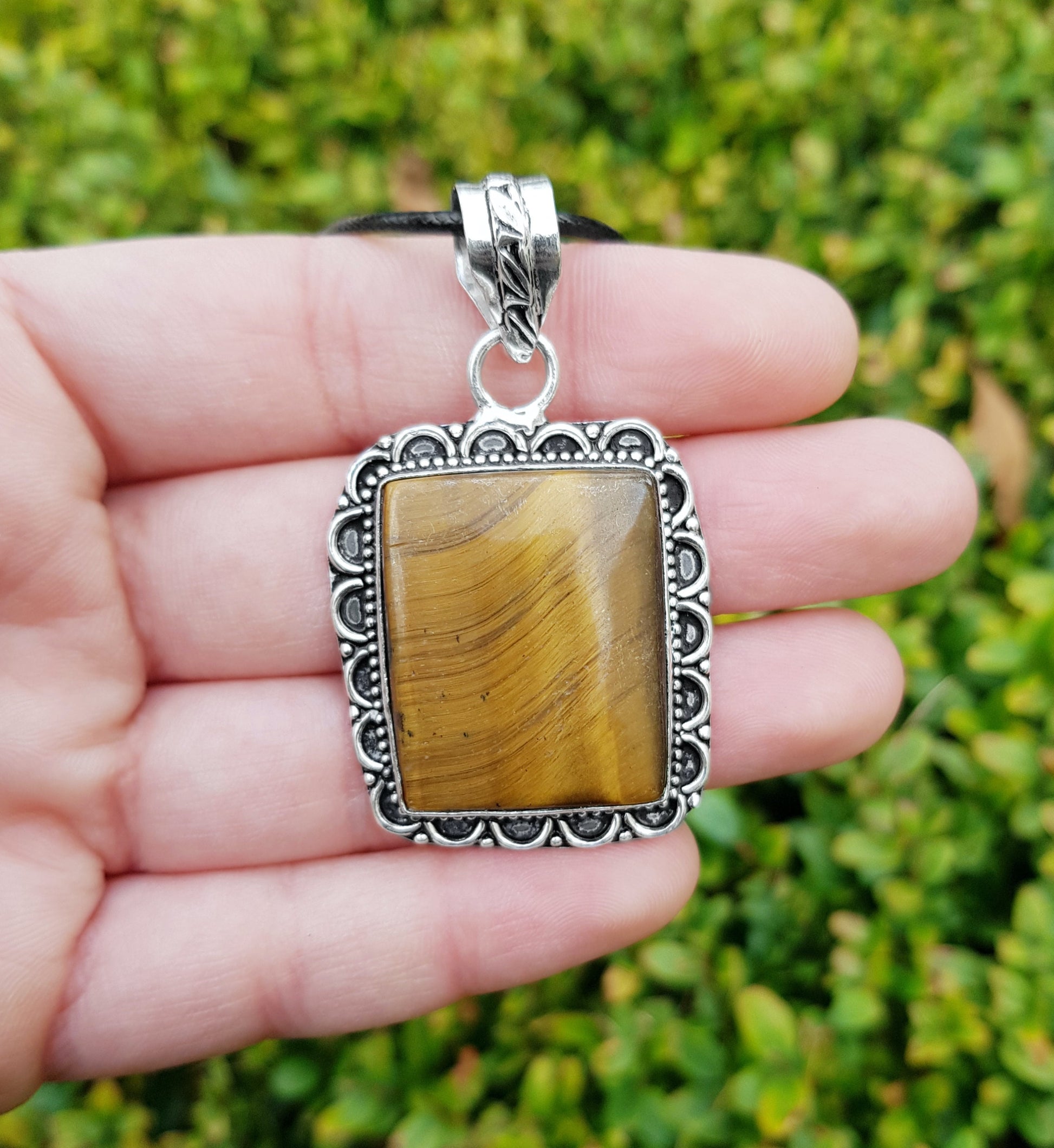 Tiger's Eye Gemstone Pendant: Sterling Silver Boho Necklace