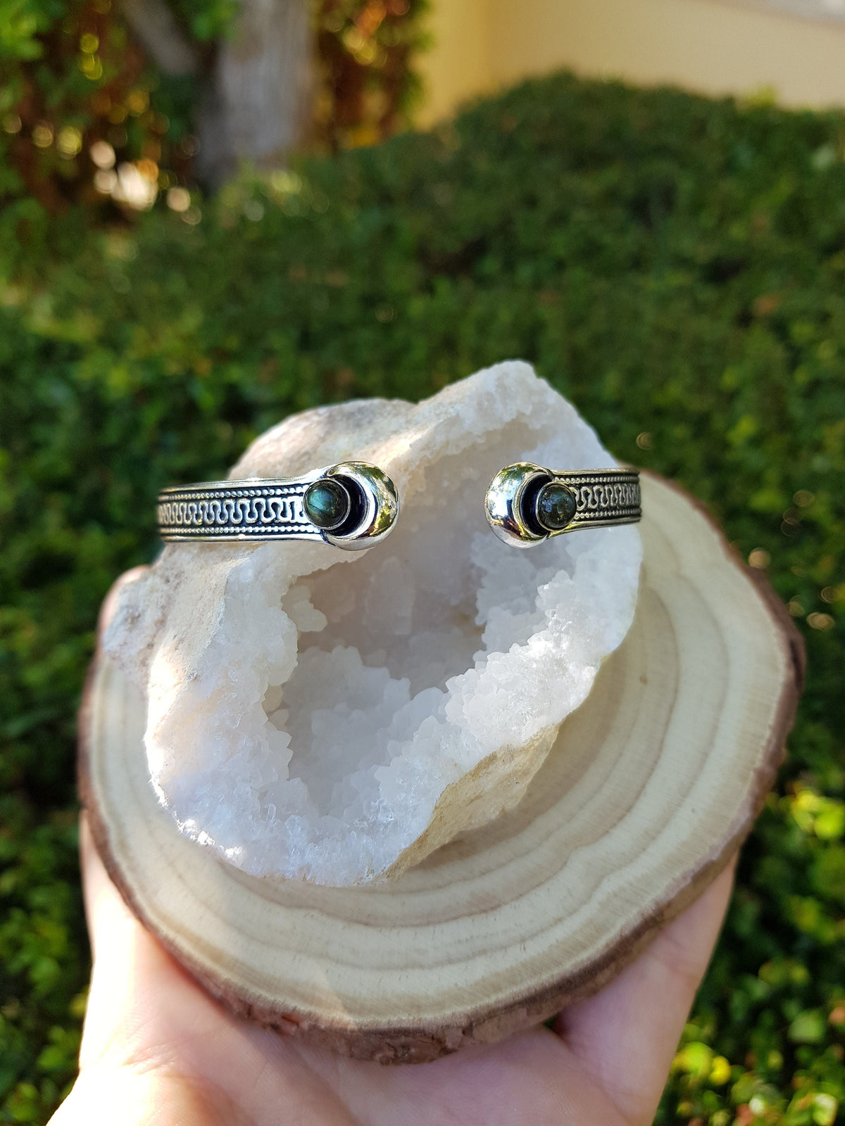 Sterling Silver Moonstone Cuff Bracelet: Adjustable Boho Style