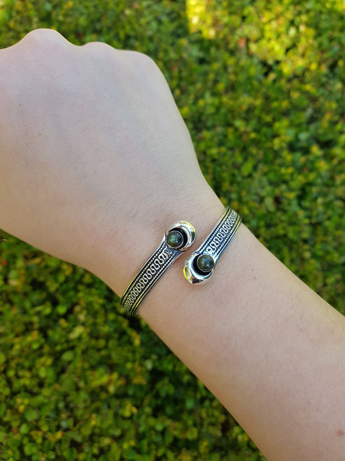 Sterling Silver Moonstone Cuff Bracelet: Adjustable Boho Style