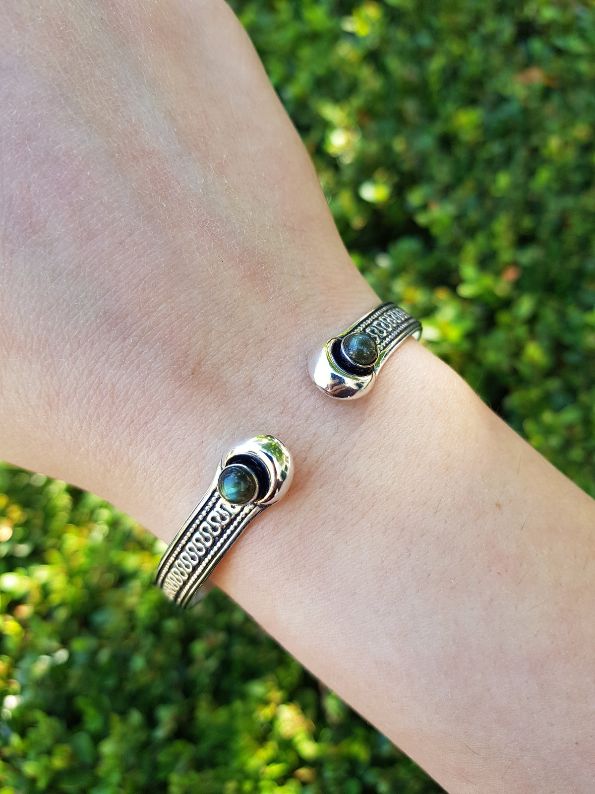 Sterling Silver Moonstone Cuff Bracelet: Adjustable Boho Style
