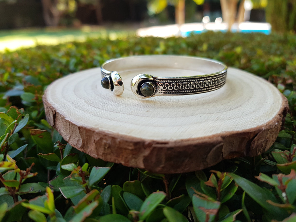 Sterling Silver Moonstone Cuff Bracelet: Adjustable Boho Style