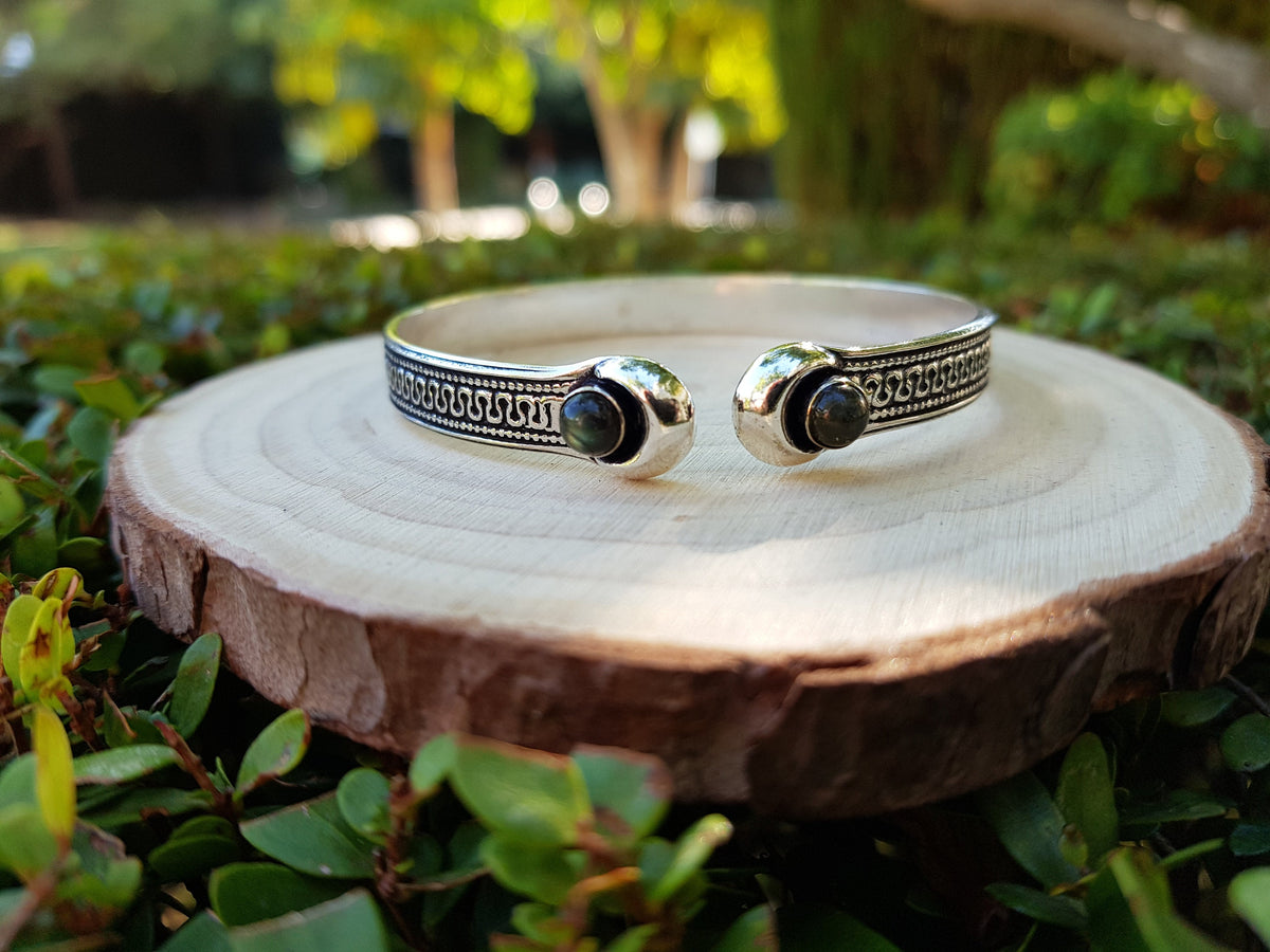 Sterling Silver Moonstone Cuff Bracelet: Adjustable Boho Style