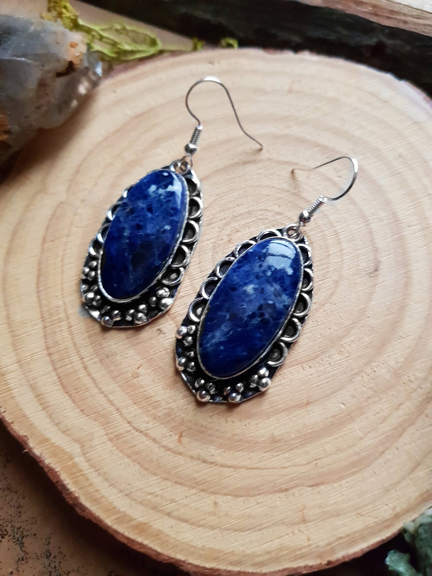 Lapis Lazuli Dangle Earrings In Sterling Silver Boho Gemstone Earrings Oval Statement Earrings One Of A Kind Gift