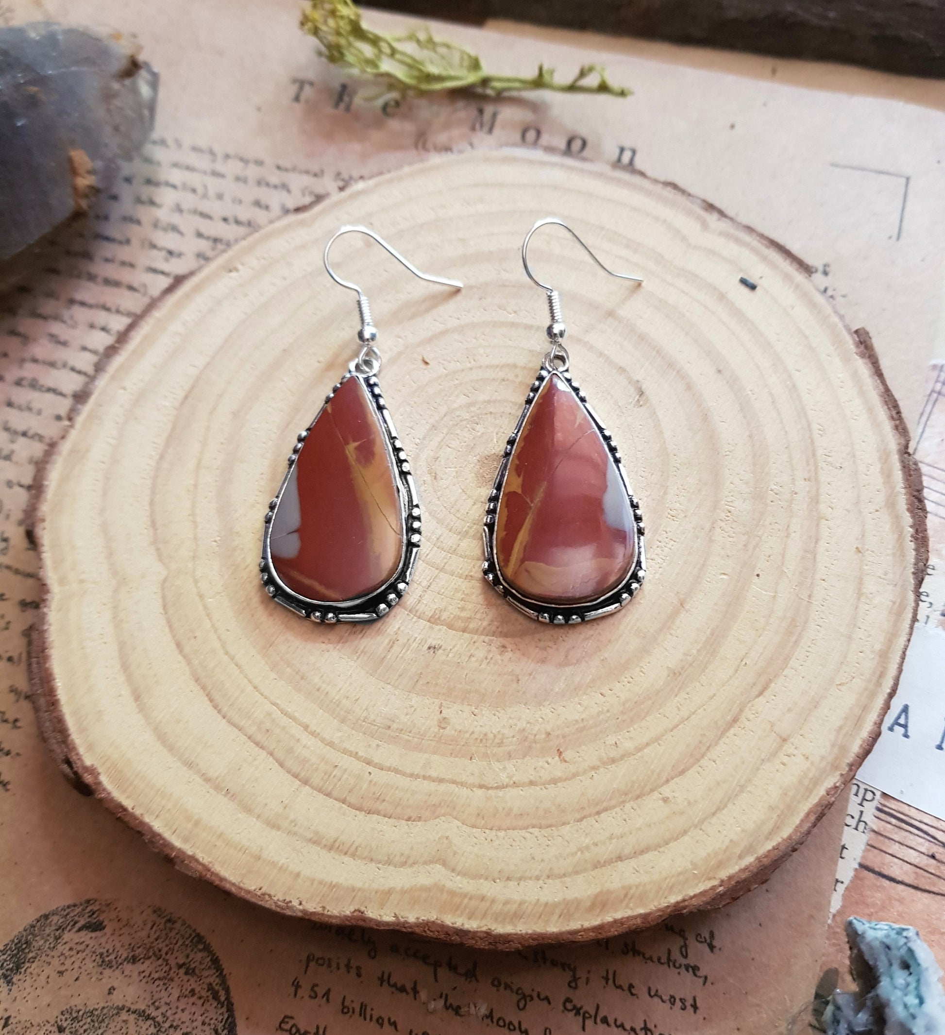 Red Jasper Earrings, Dangle Earrings In Sterling Silver, Statement Earrings, Crystal Earrings
