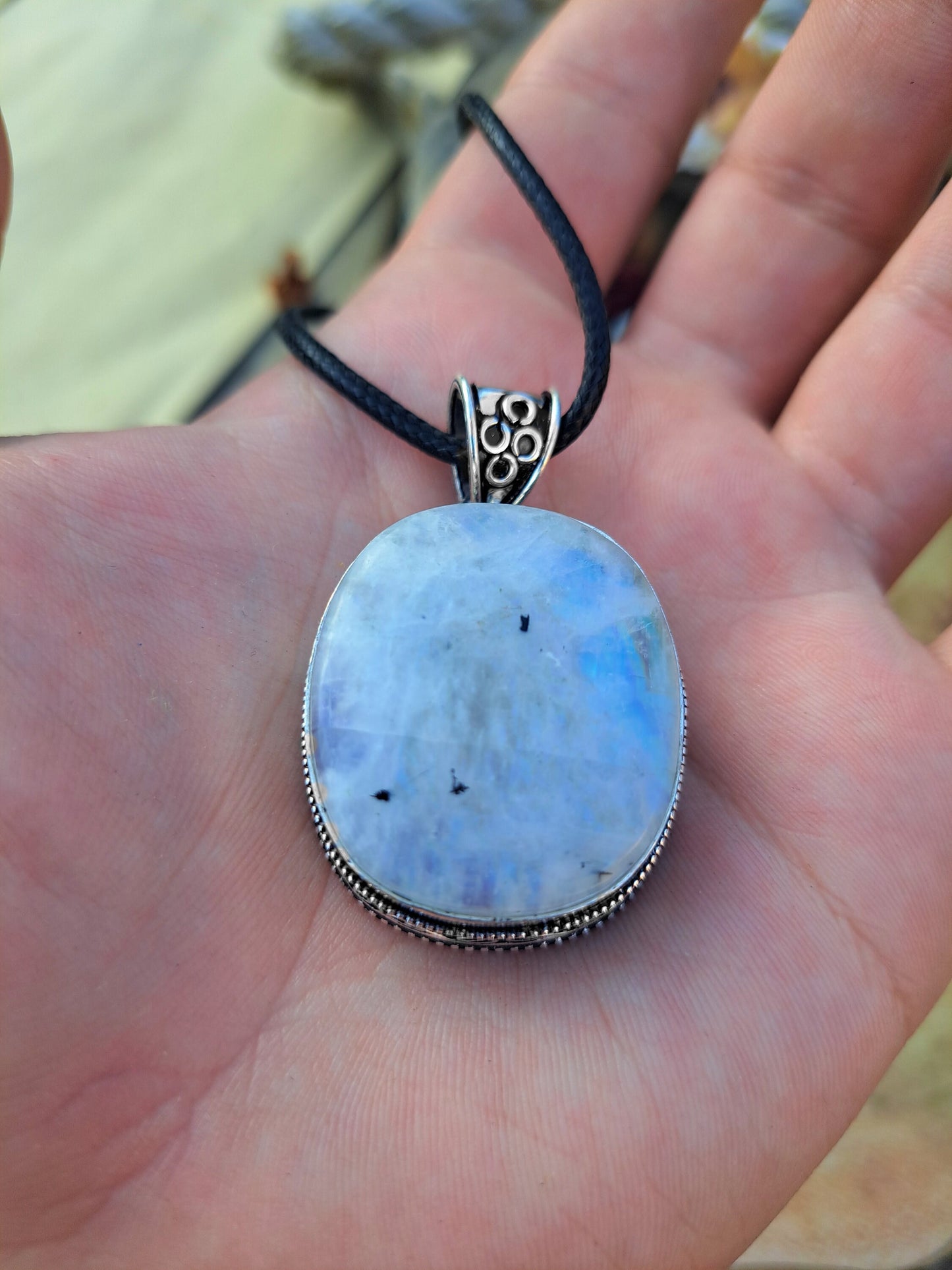 Rainbow Moonstone Necklace In Sterling Silver