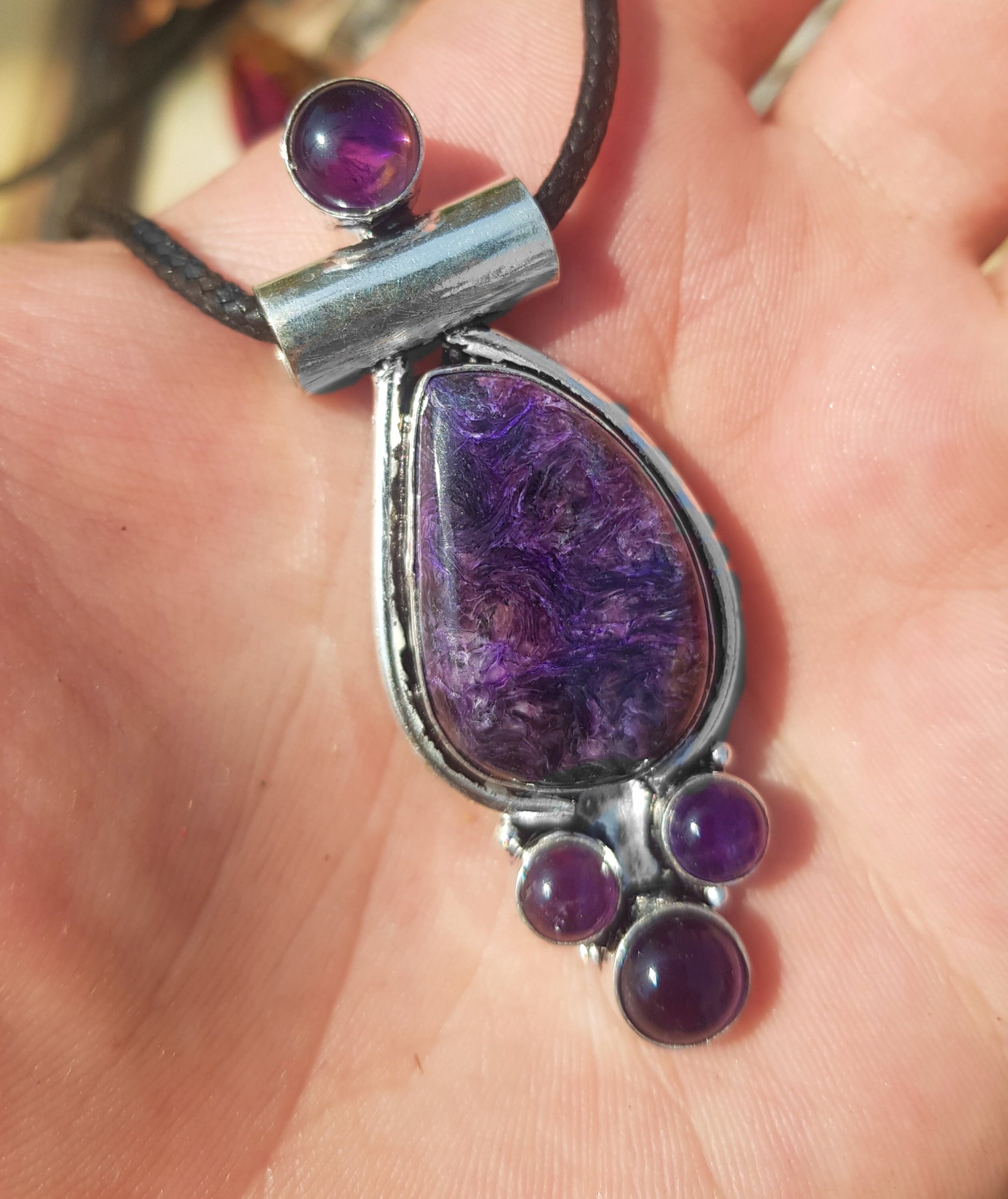 Purple Amethyst And Charoite Pendant In Sterling Silver Birthstone Pendant