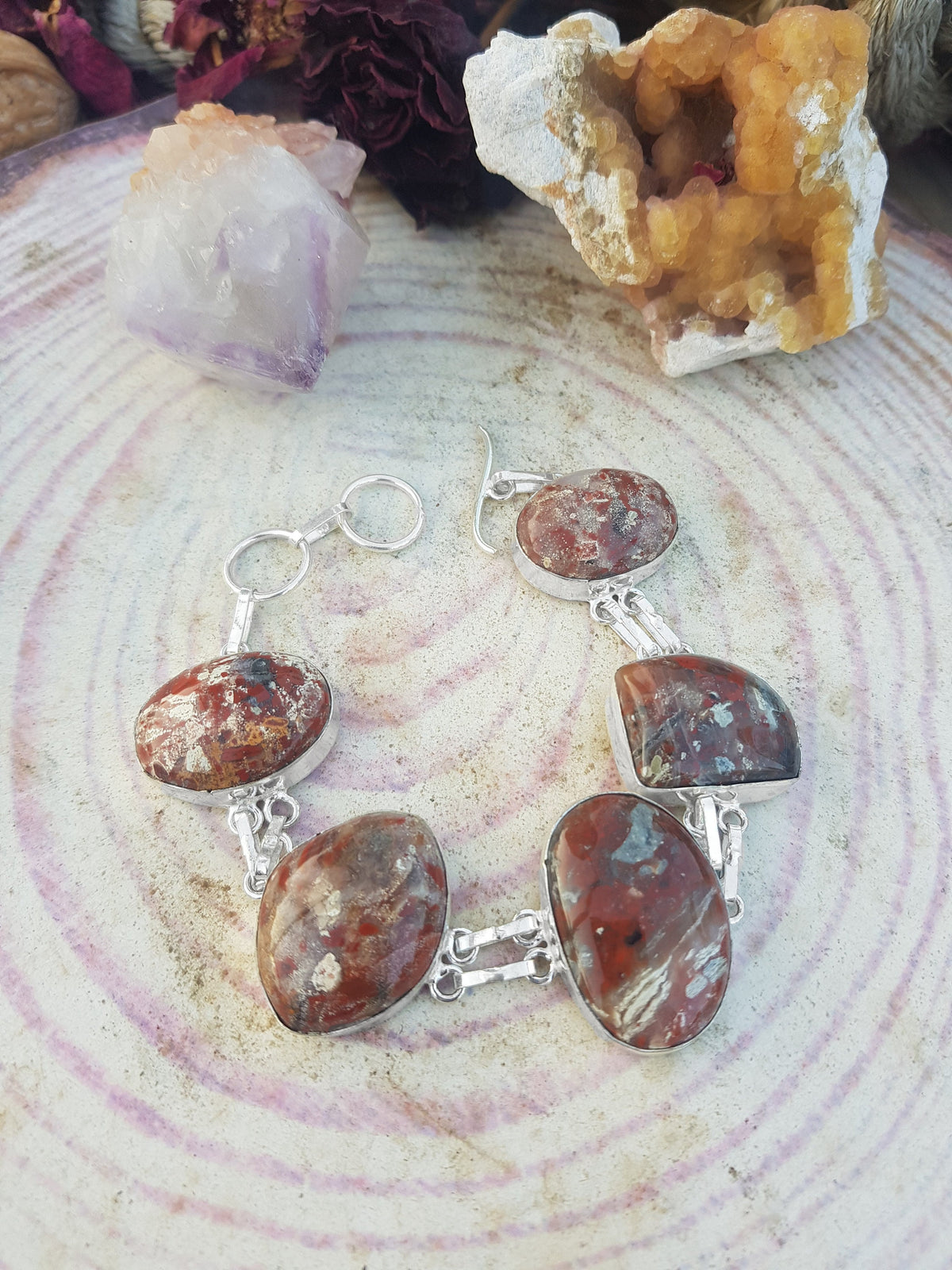 Poppy Jasper Sterling Silver Bracelet: Adjustable Gemstone Statement