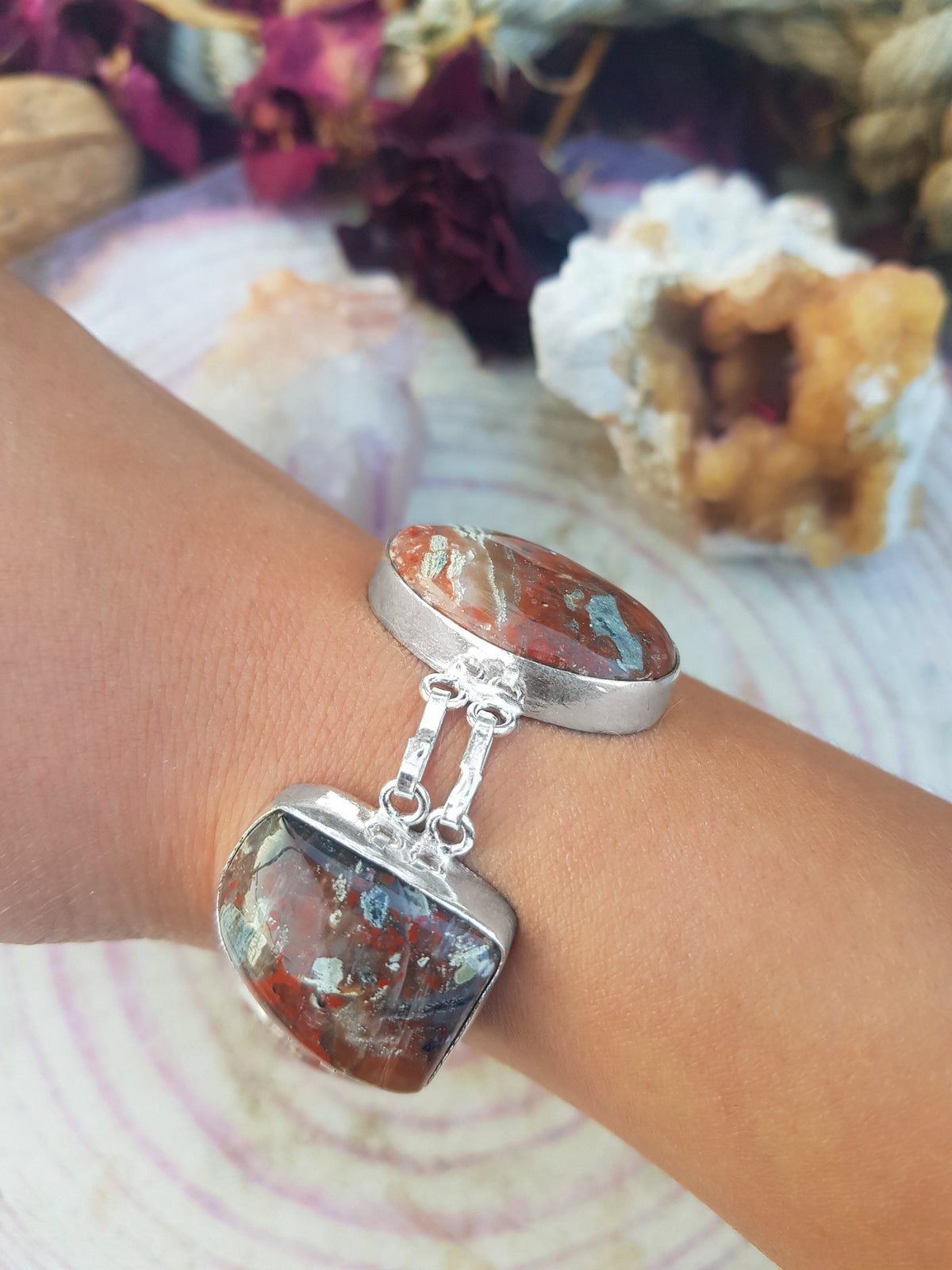 Poppy Jasper Sterling Silver Bracelet: Adjustable Gemstone Statement