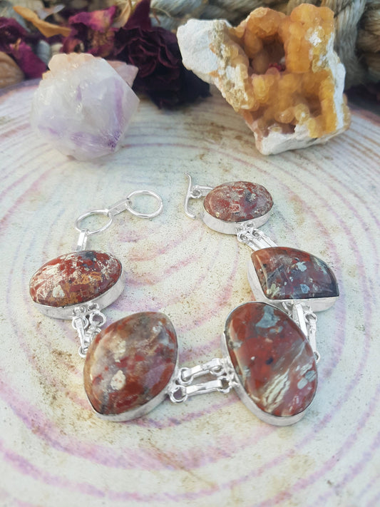 Poppy Jasper Sterling Silver Bracelet: Adjustable Gemstone Statement