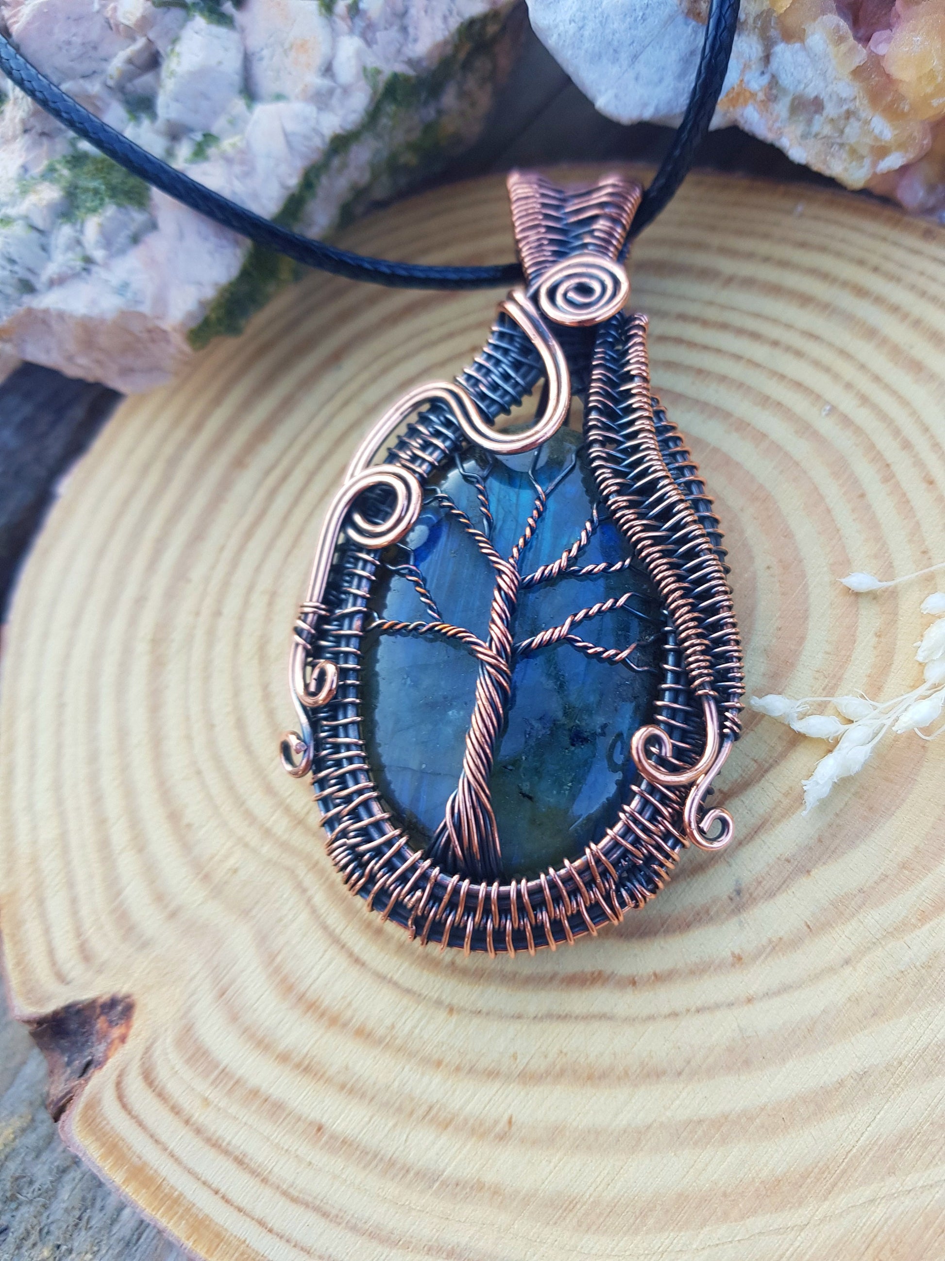 Labradorite Wire Wrapped Pendant, Boho Necklace GypsyJewelry, Tree Of Life Necklace