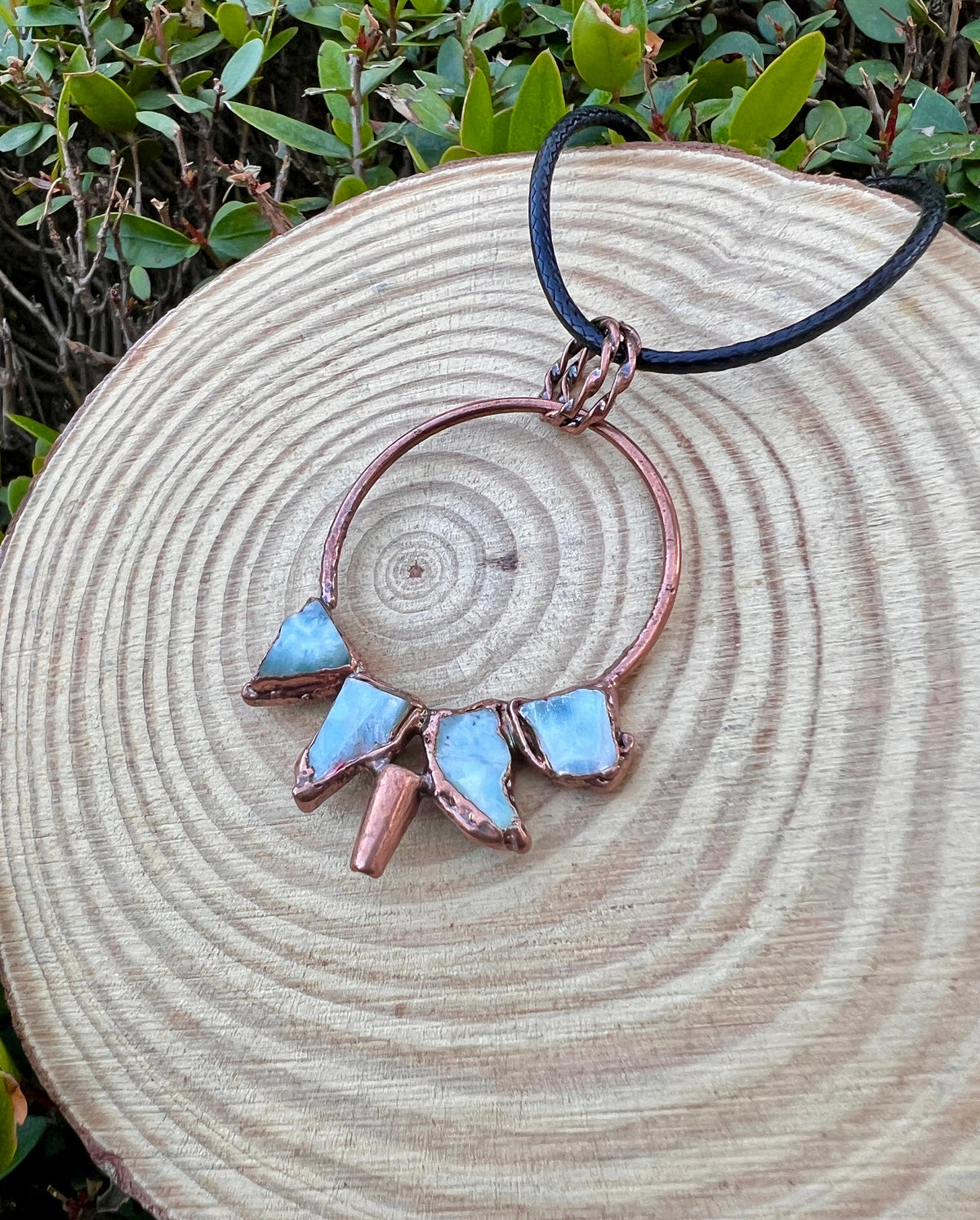 Raw Larimar Necklace, Crystal Points Necklace, Copper Electroformed Pendant, Gift For Women