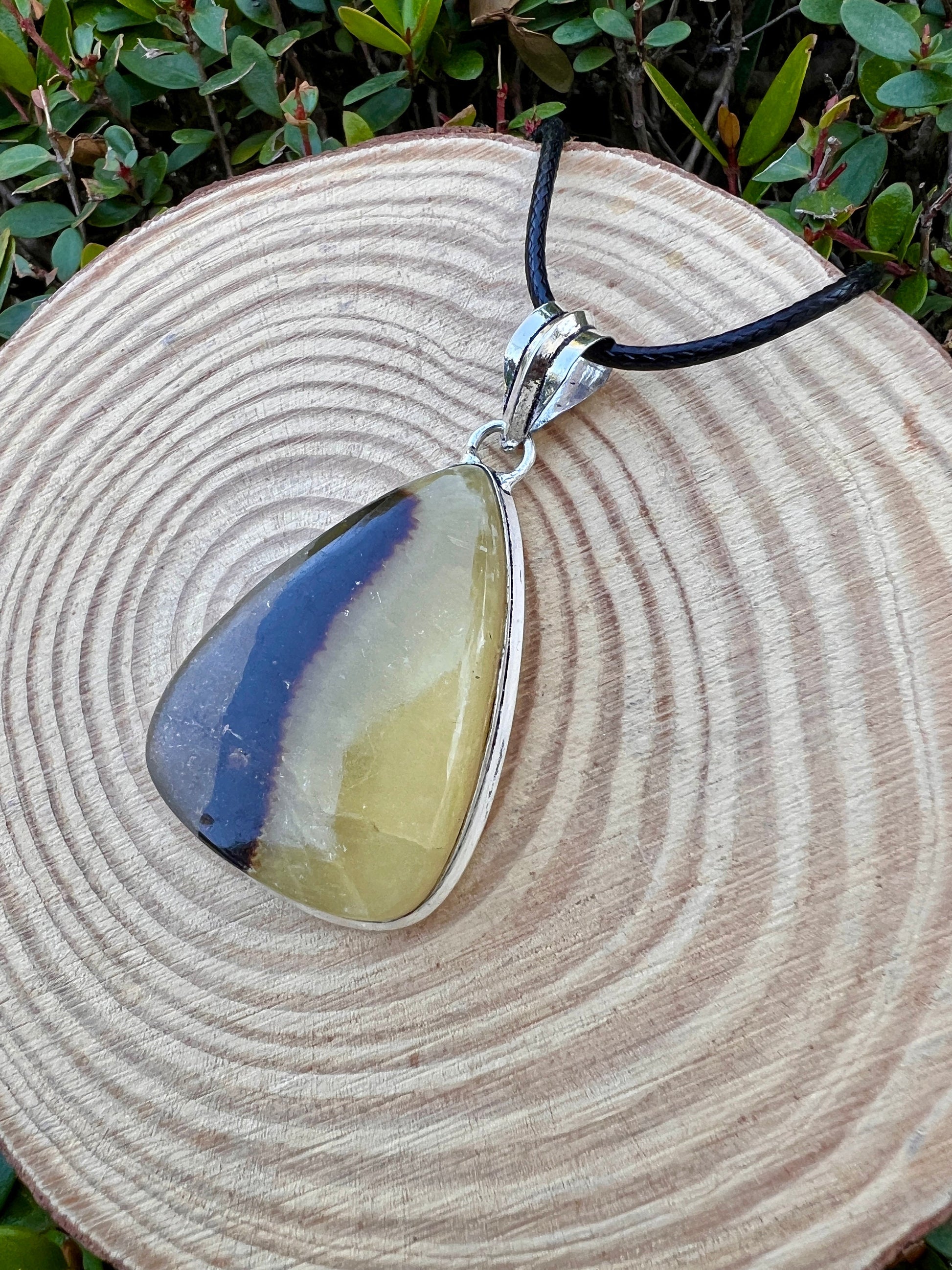 Sterling Silver Dragon Septarian Pendant: One-of-a-Kind Gemstone Necklace