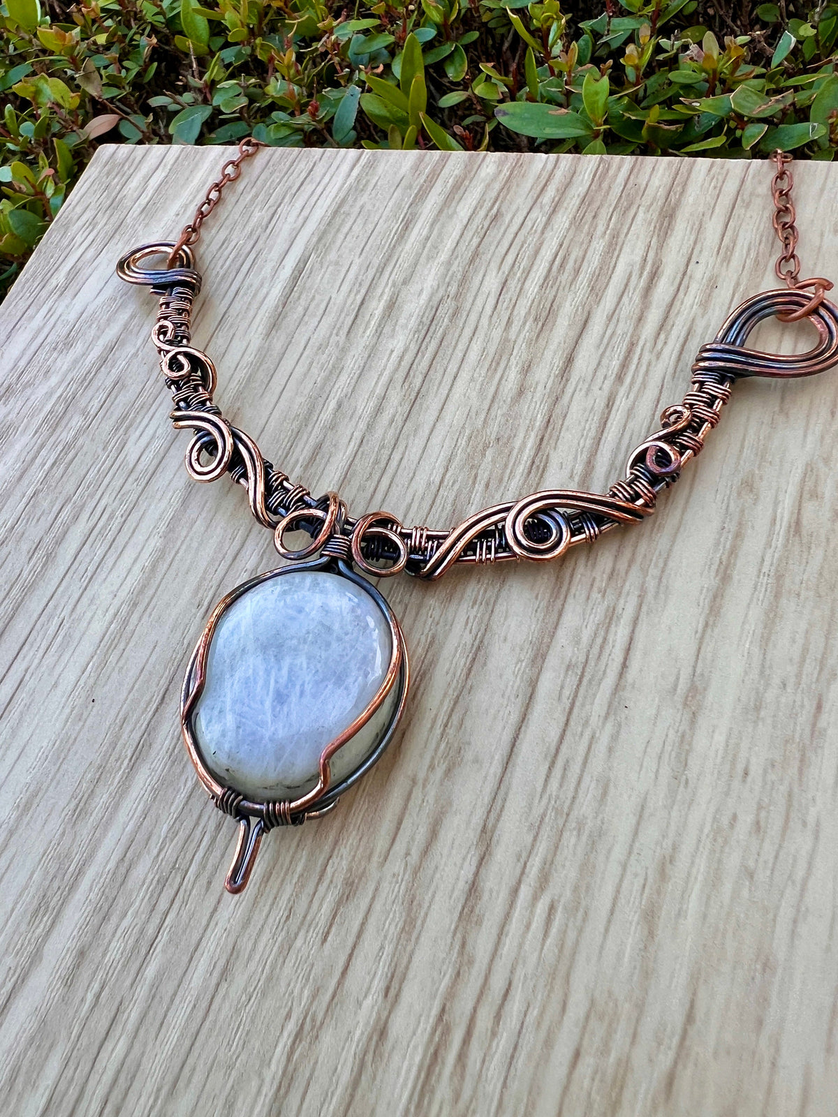 Rainbow Moonstone Wire Wrapped Necklace One Of A Kind Gift
