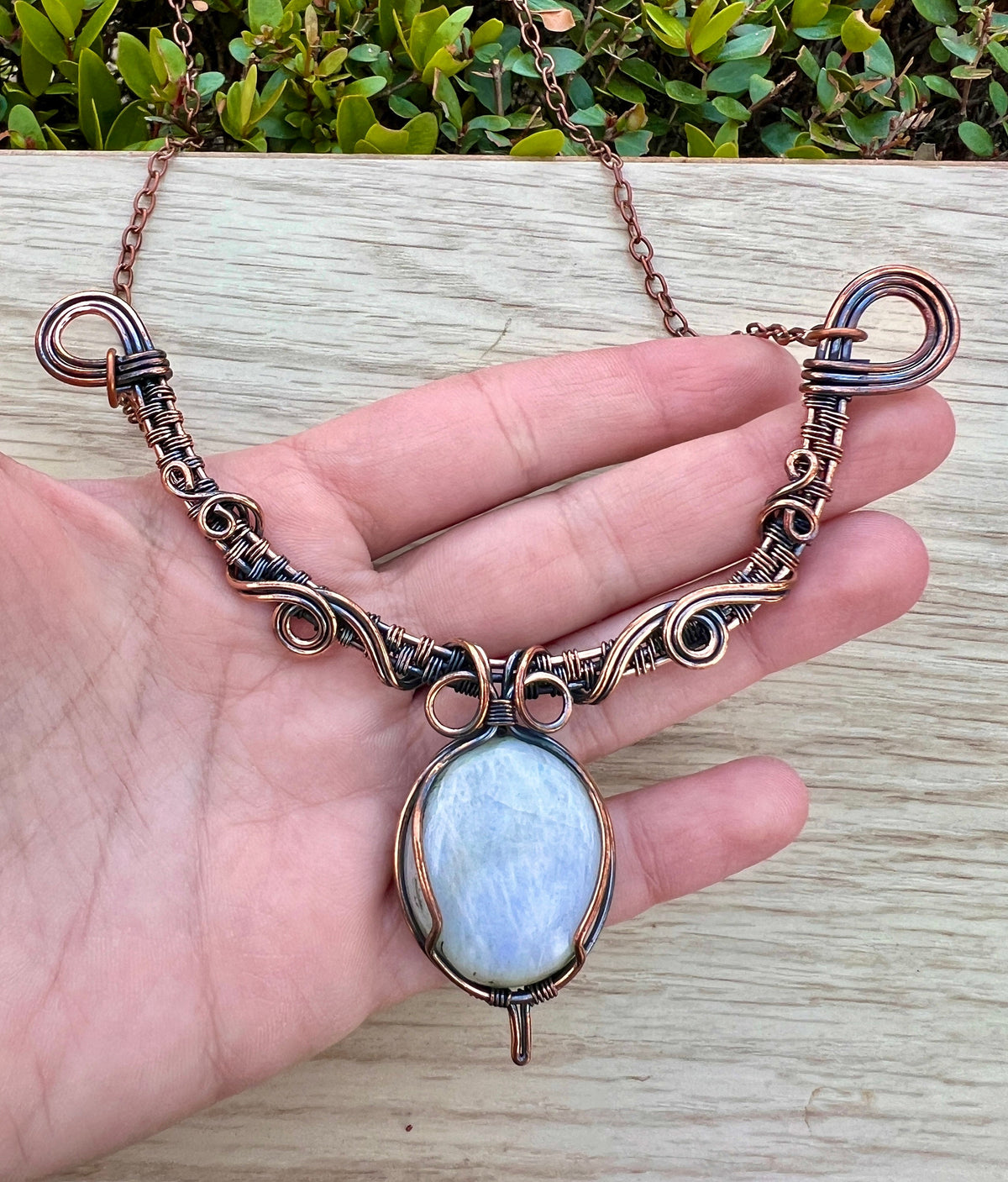 Rainbow Moonstone Wire Wrapped Necklace One Of A Kind Gift