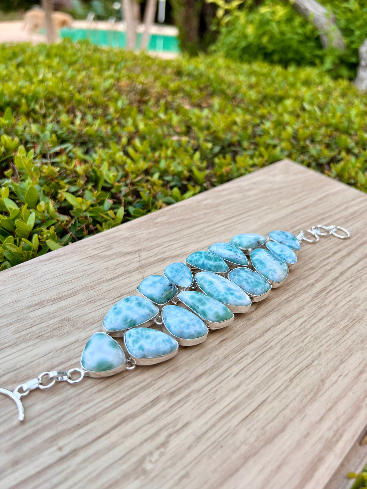 Natural Larimar Necklace And Bracelet Set In Sterling Silver, Multi Stone Statement Jewelry, 41 Stone Set MADE TO ORDER