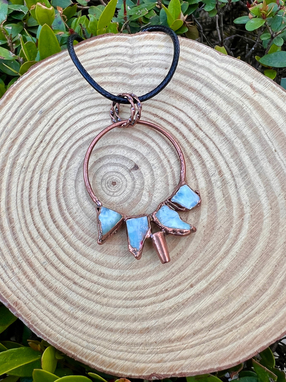 Raw Larimar Necklace, Crystal Points Necklace, Copper Electroformed Pendant, Gift For Women
