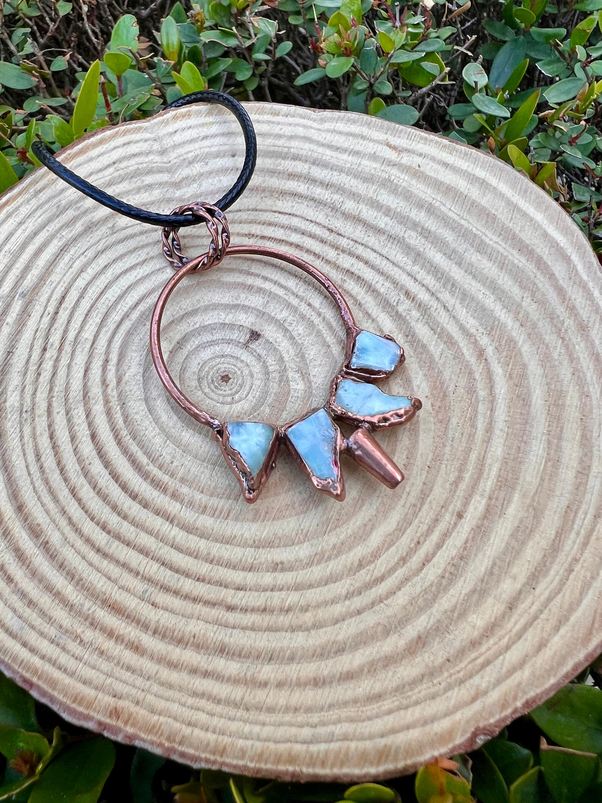 Raw Larimar Necklace, Crystal Points Necklace, Copper Electroformed Pendant, Gift For Women